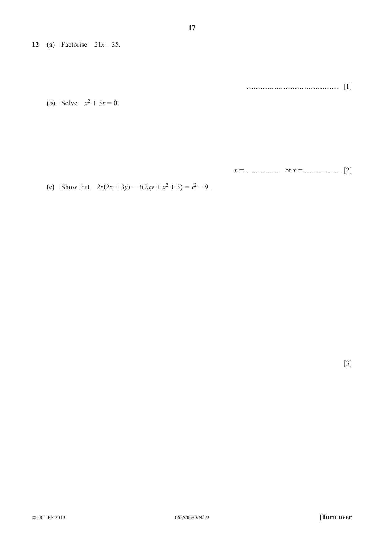 Cambridge IGCSE Mathematics (9-1) (UK only) 0626 2019 Oct/Nov Paper 5 · Variant 1 question paper, page 17 of 20