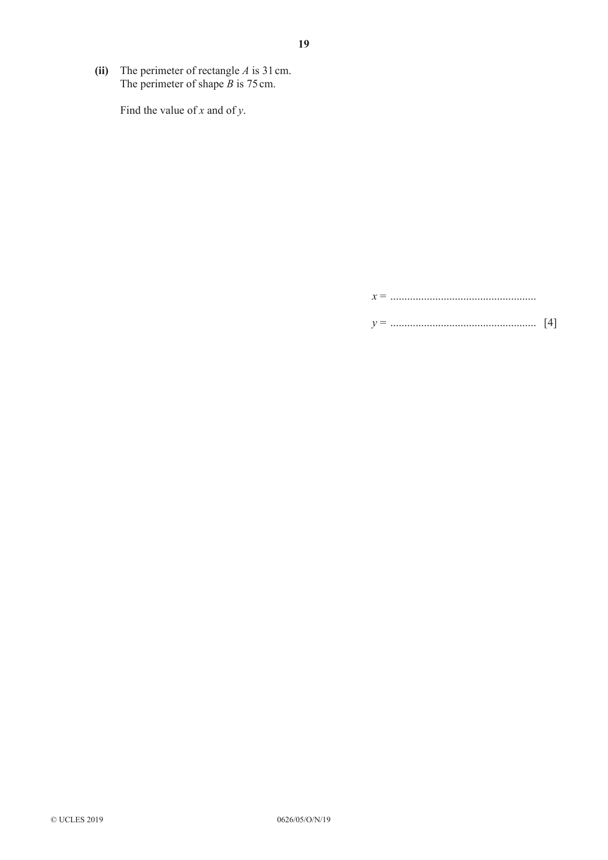 Cambridge IGCSE Mathematics (9-1) (UK only) 0626 2019 Oct/Nov Paper 5 · Variant 1 question paper, page 19 of 20