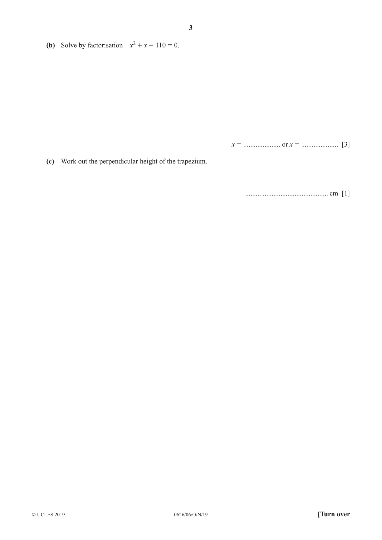 Cambridge IGCSE Mathematics (9-1) (UK only) 0626 2019 Oct/Nov Paper 6 · Variant 1 question paper, page 3 of 20