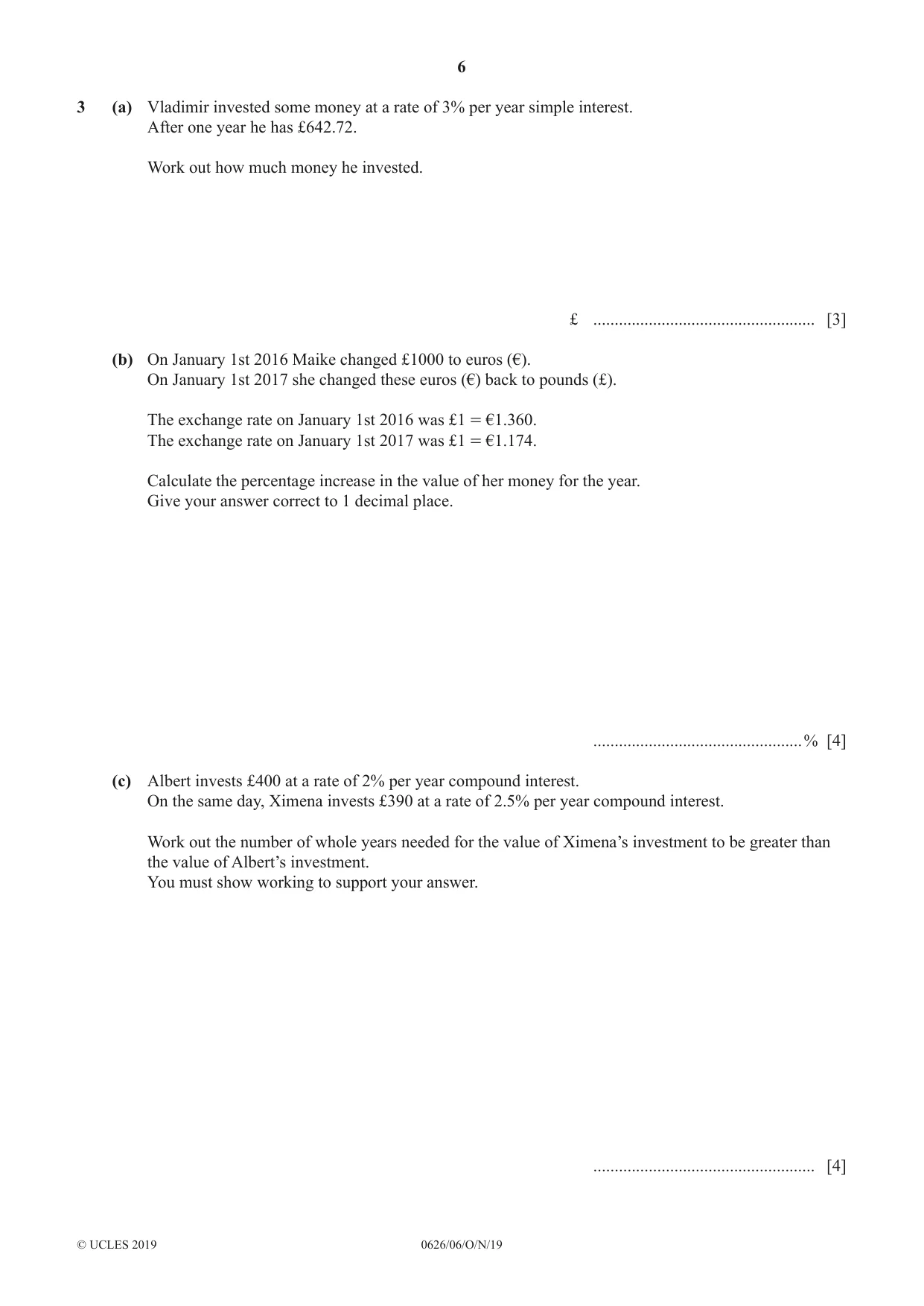 Cambridge IGCSE Mathematics (9-1) (UK only) 0626 2019 Oct/Nov Paper 6 · Variant 1 question paper, page 6 of 20