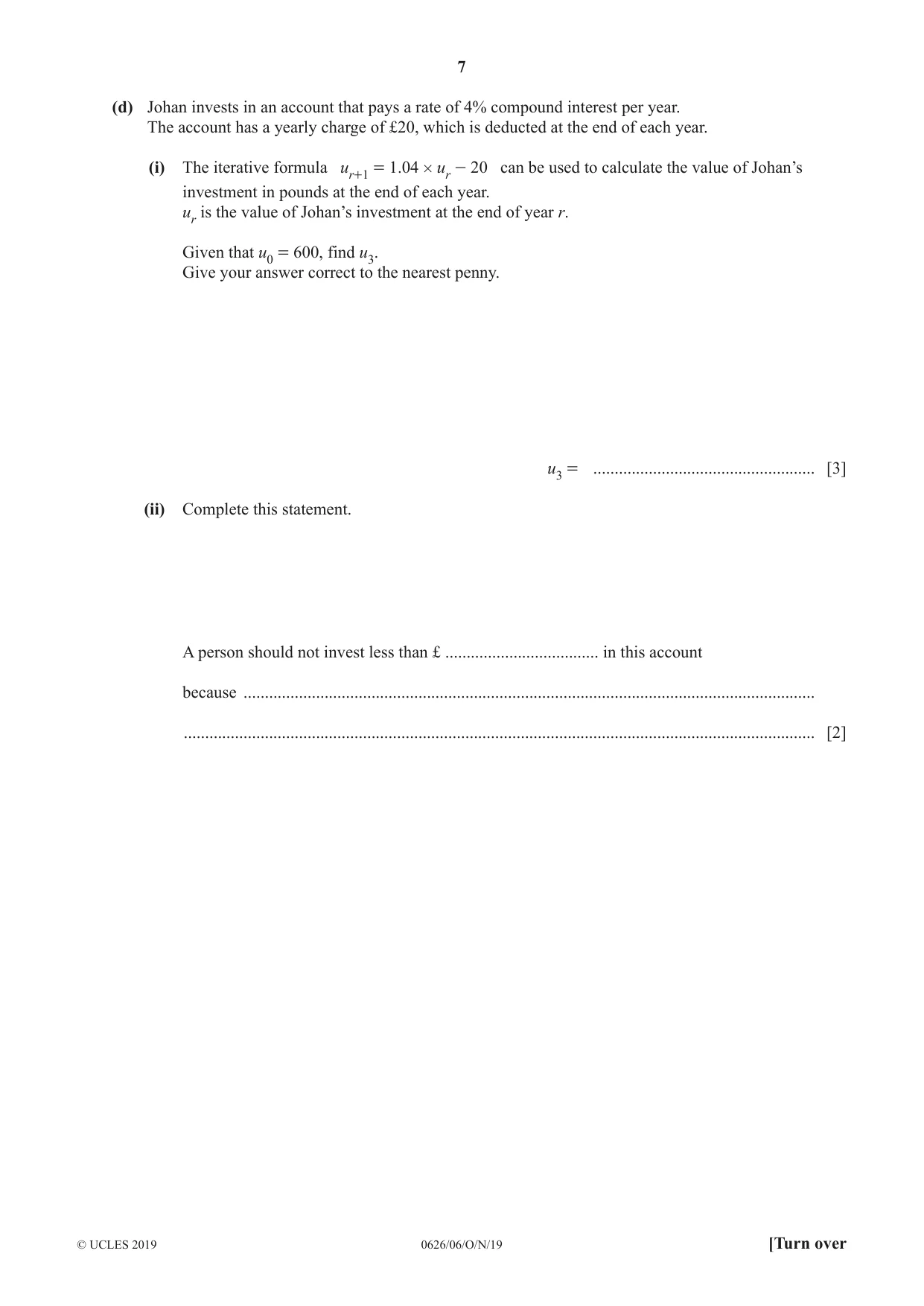 Cambridge IGCSE Mathematics (9-1) (UK only) 0626 2019 Oct/Nov Paper 6 · Variant 1 question paper, page 7 of 20