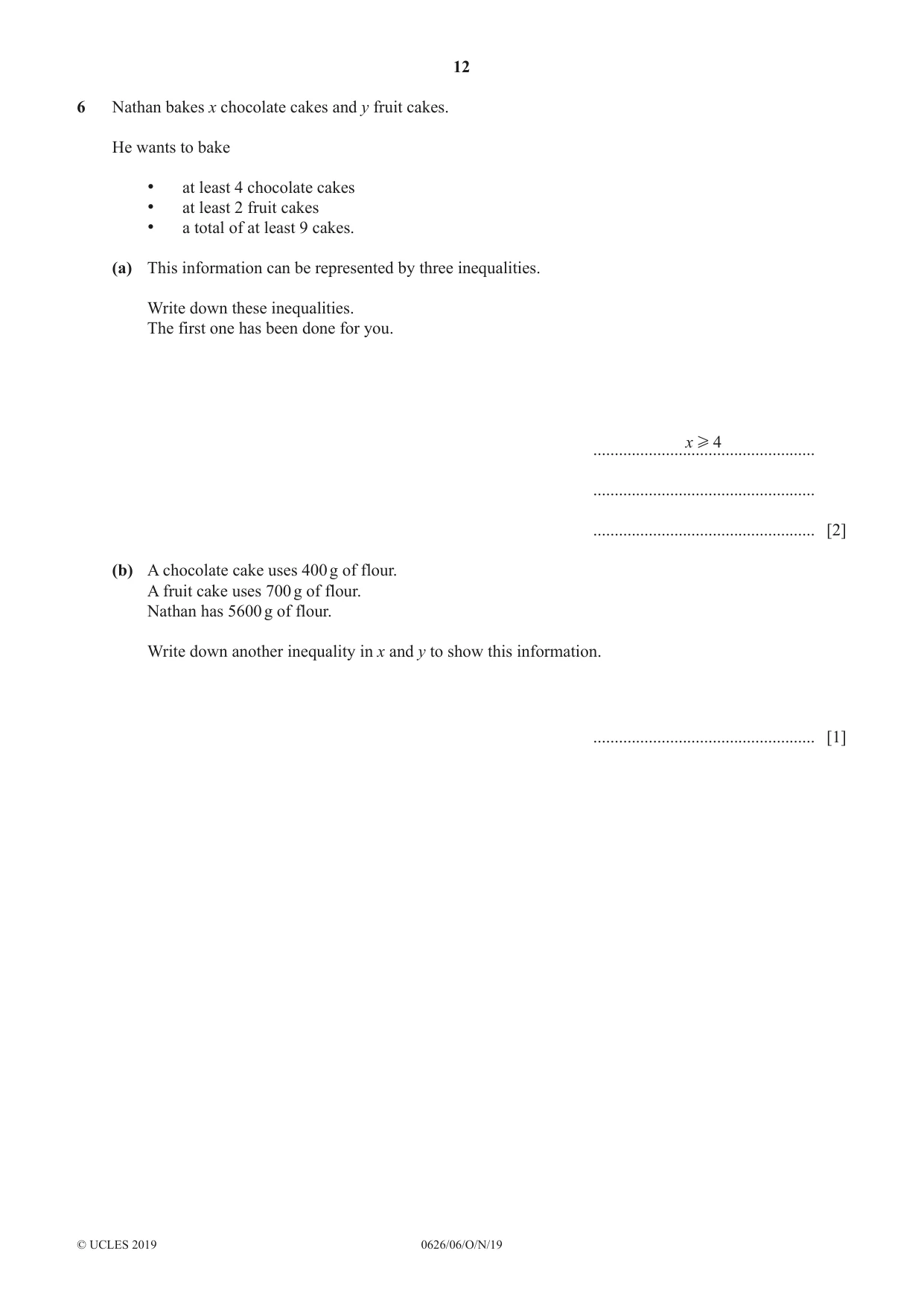 Cambridge IGCSE Mathematics (9-1) (UK only) 0626 2019 Oct/Nov Paper 6 · Variant 1 question paper, page 12 of 20