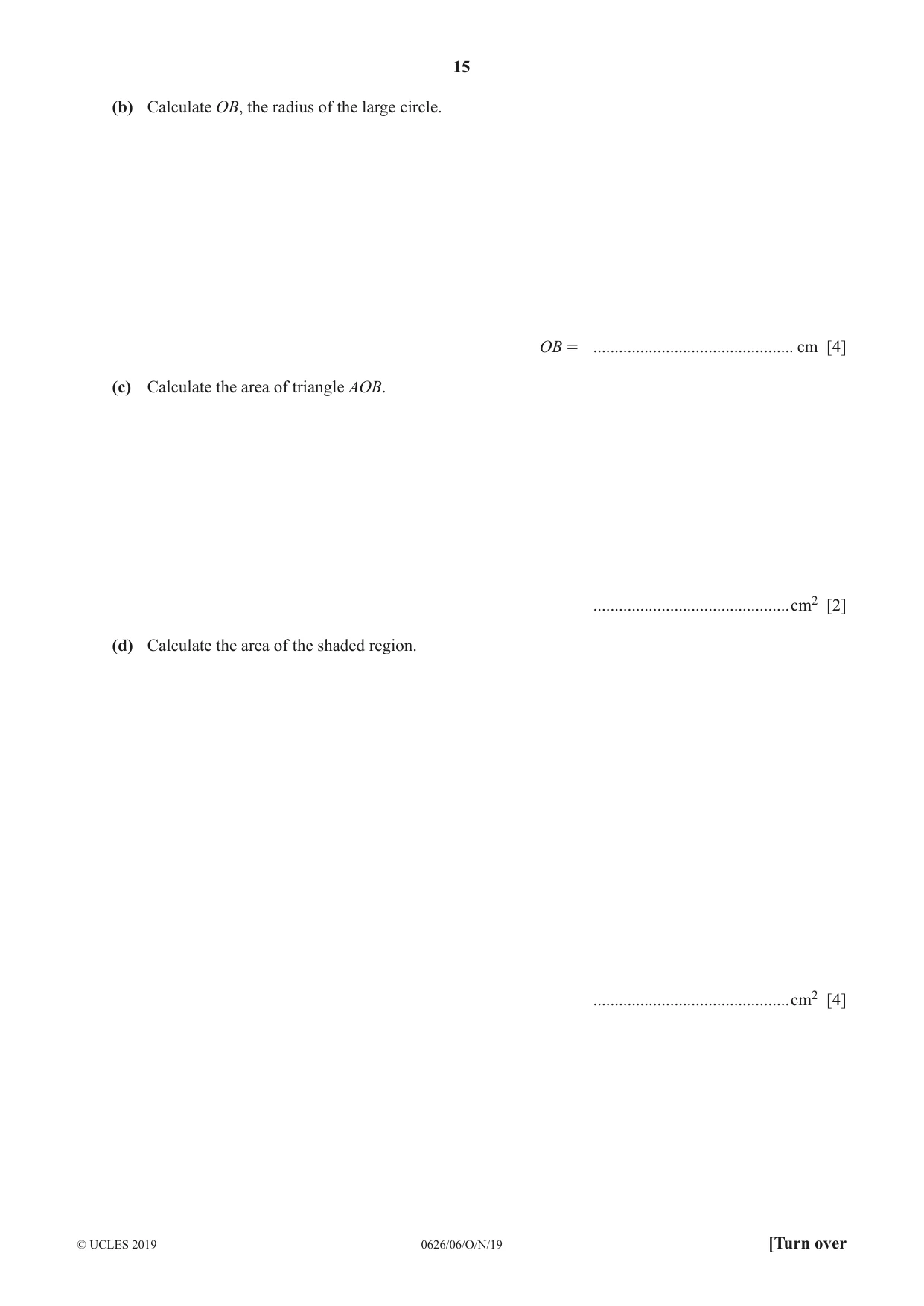 Cambridge IGCSE Mathematics (9-1) (UK only) 0626 2019 Oct/Nov Paper 6 · Variant 1 question paper, page 15 of 20