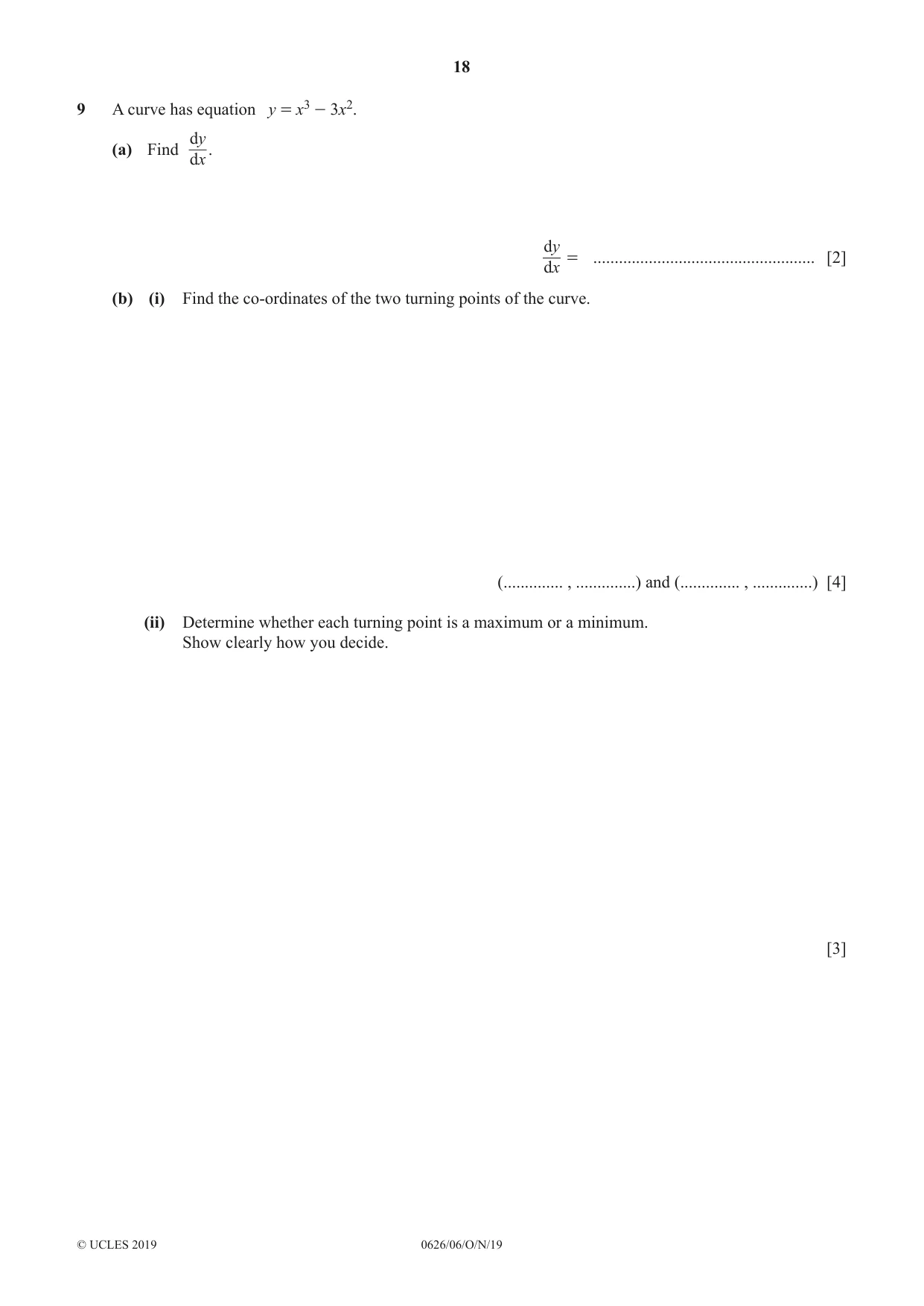 Cambridge IGCSE Mathematics (9-1) (UK only) 0626 2019 Oct/Nov Paper 6 · Variant 1 question paper, page 18 of 20