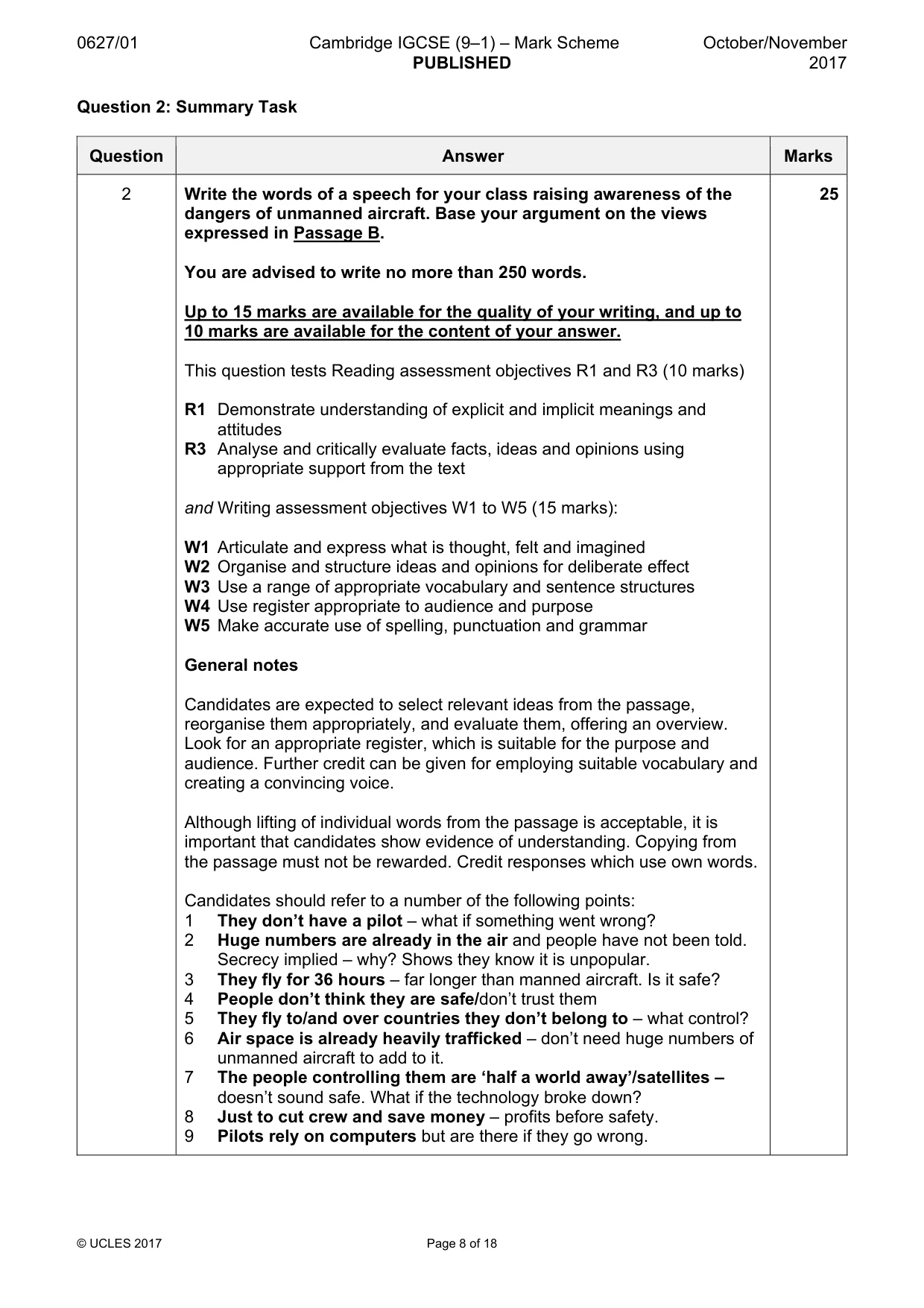 Mark scheme, page 8 of 18