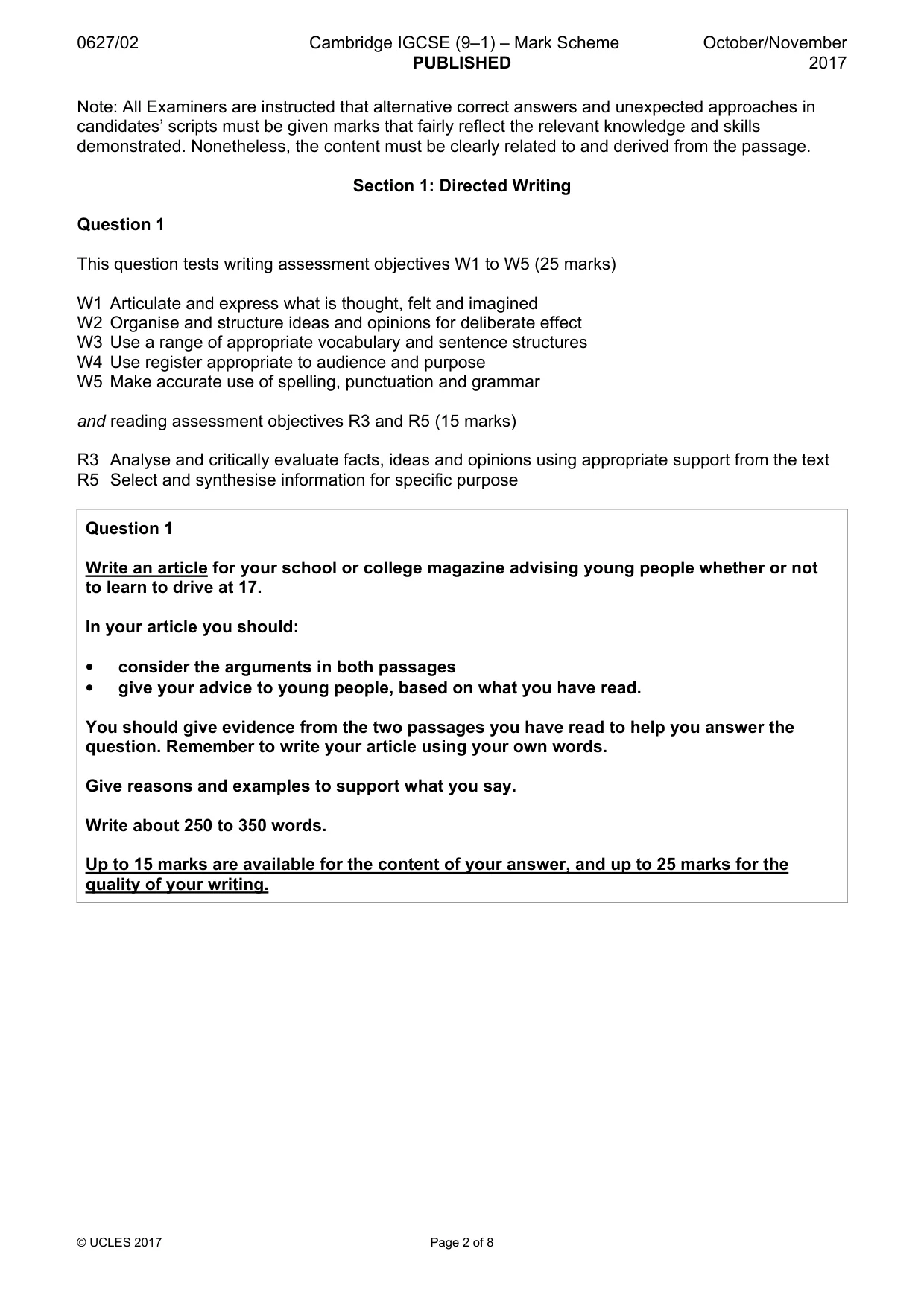 Mark scheme, page 2 of 8