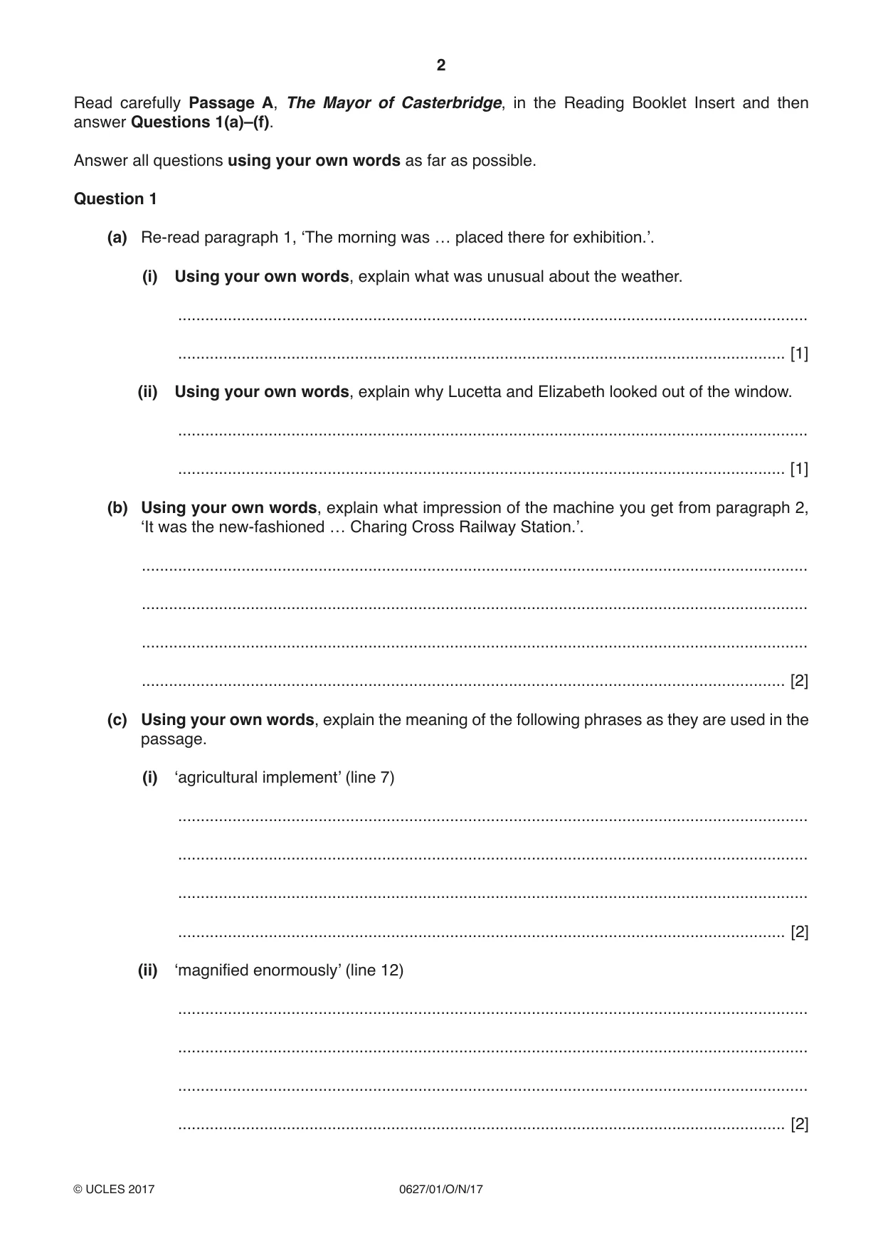 Cambridge IGCSE English - First Language (9-1) (UK only) 0627 2017 Oct/Nov Paper 1 · Variant 1 question paper, page 2 of 12