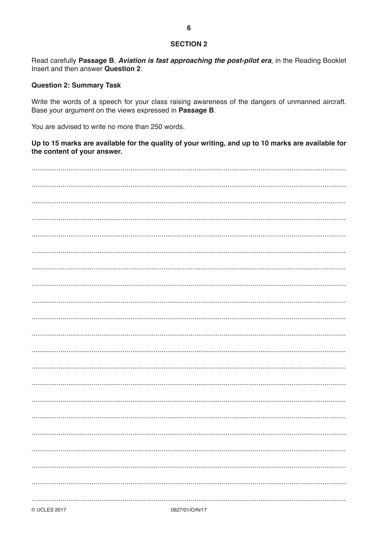 Cambridge IGCSE English - First Language (9-1) (UK only) 0627 2017 Oct/Nov Paper 1 · Variant 1 question paper, page 6 of 12