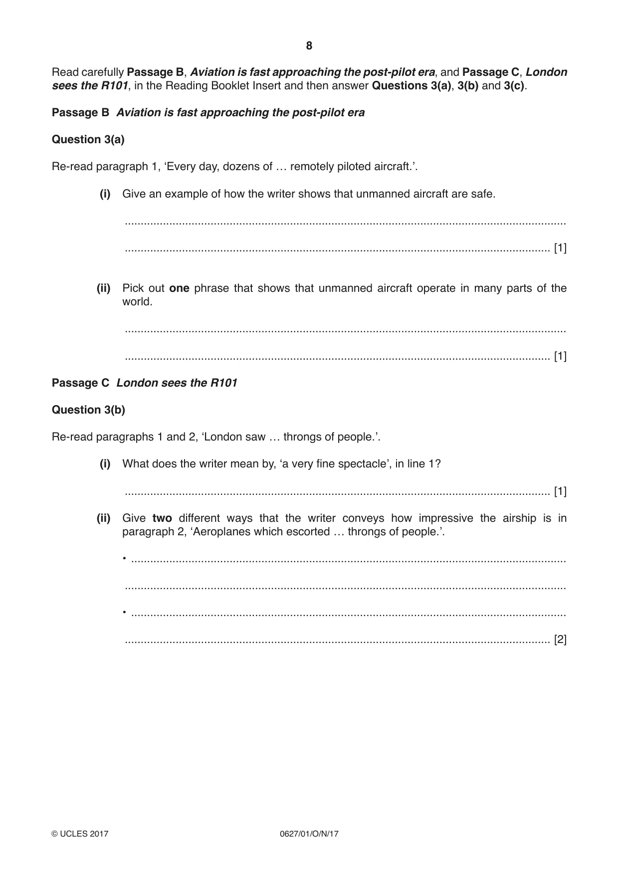 Cambridge IGCSE English - First Language (9-1) (UK only) 0627 2017 Oct/Nov Paper 1 · Variant 1 question paper, page 8 of 12