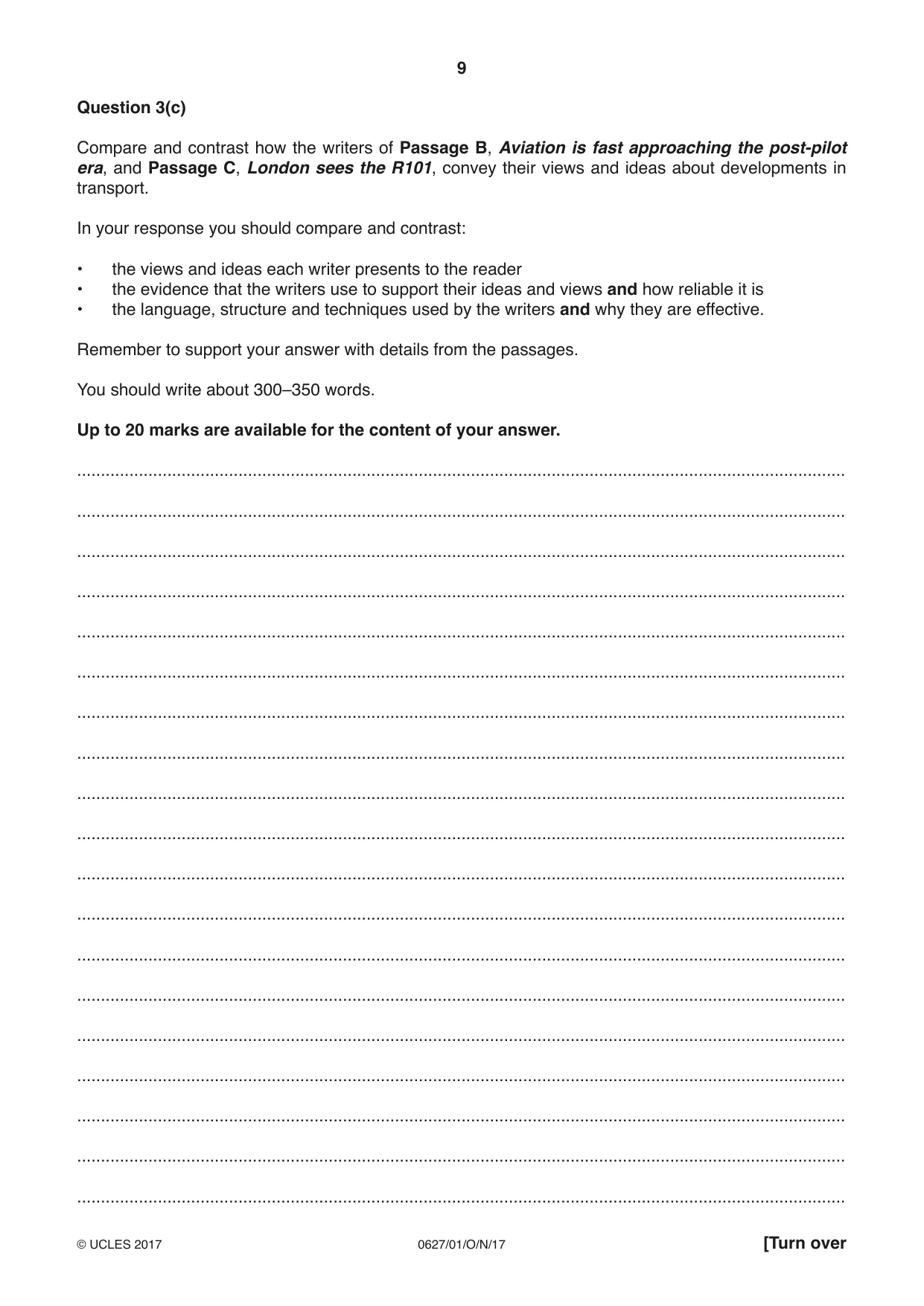 Cambridge IGCSE English - First Language (9-1) (UK only) 0627 2017 Oct/Nov Paper 1 · Variant 1 question paper, page 9 of 12