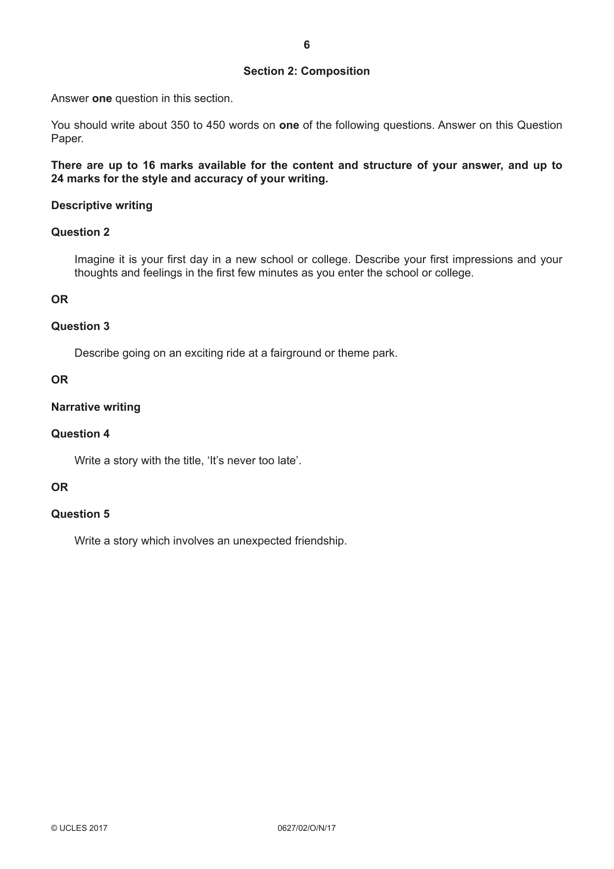 Cambridge IGCSE English - First Language (9-1) (UK only) 0627 2017 Oct/Nov Paper 2 · Variant 1 question paper, page 6 of 12