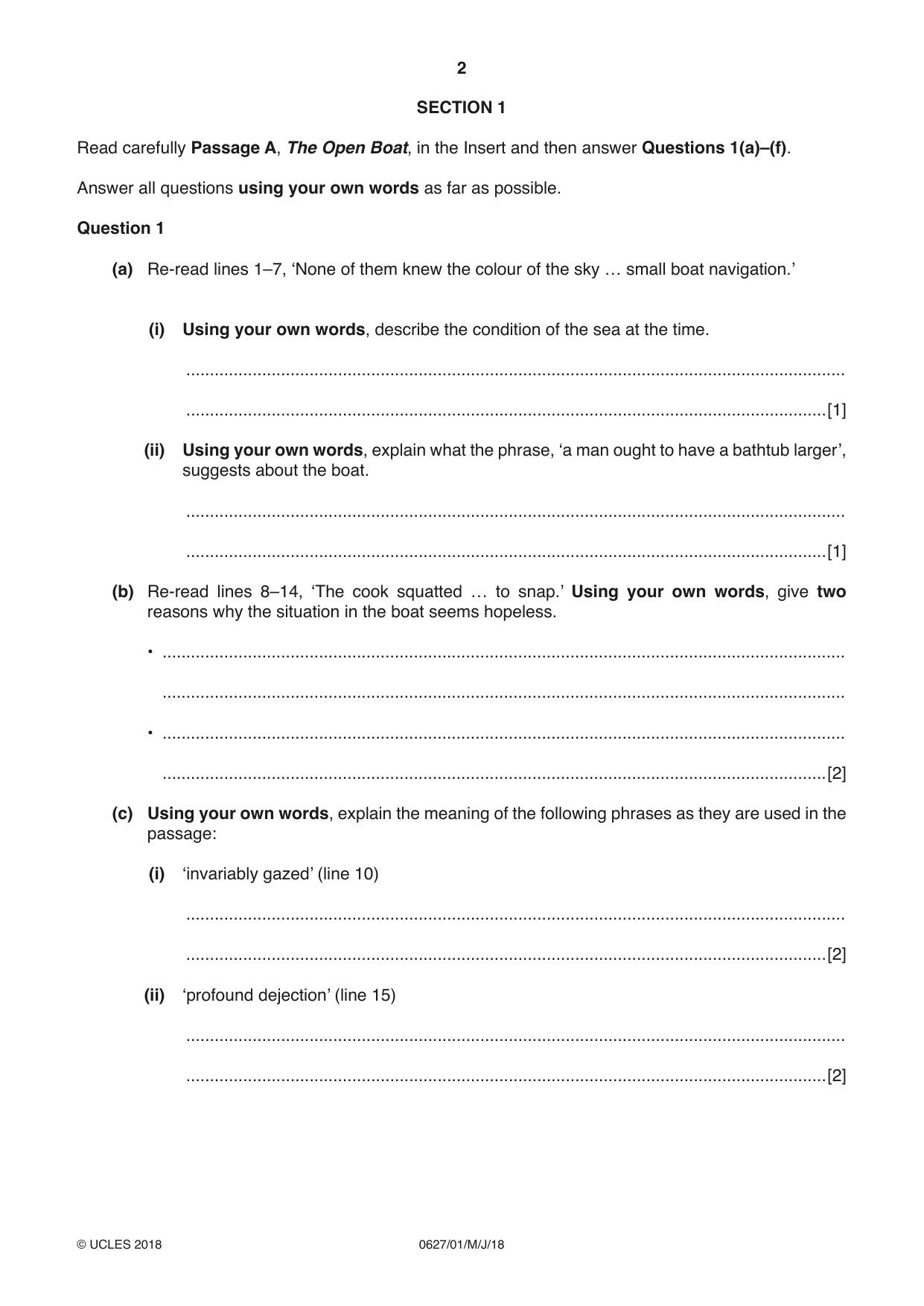 Cambridge IGCSE English - First Language (9-1) (UK only) 0627 2018 May/June Paper 1 · Variant 0 question paper, page 2 of 16
