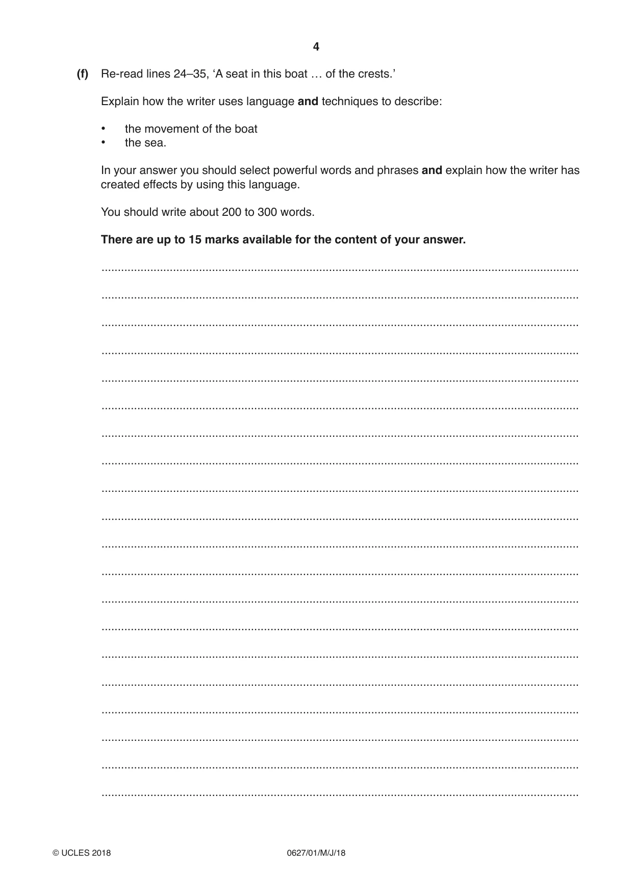 Cambridge IGCSE English - First Language (9-1) (UK only) 0627 2018 May/June Paper 1 · Variant 0 question paper, page 4 of 16