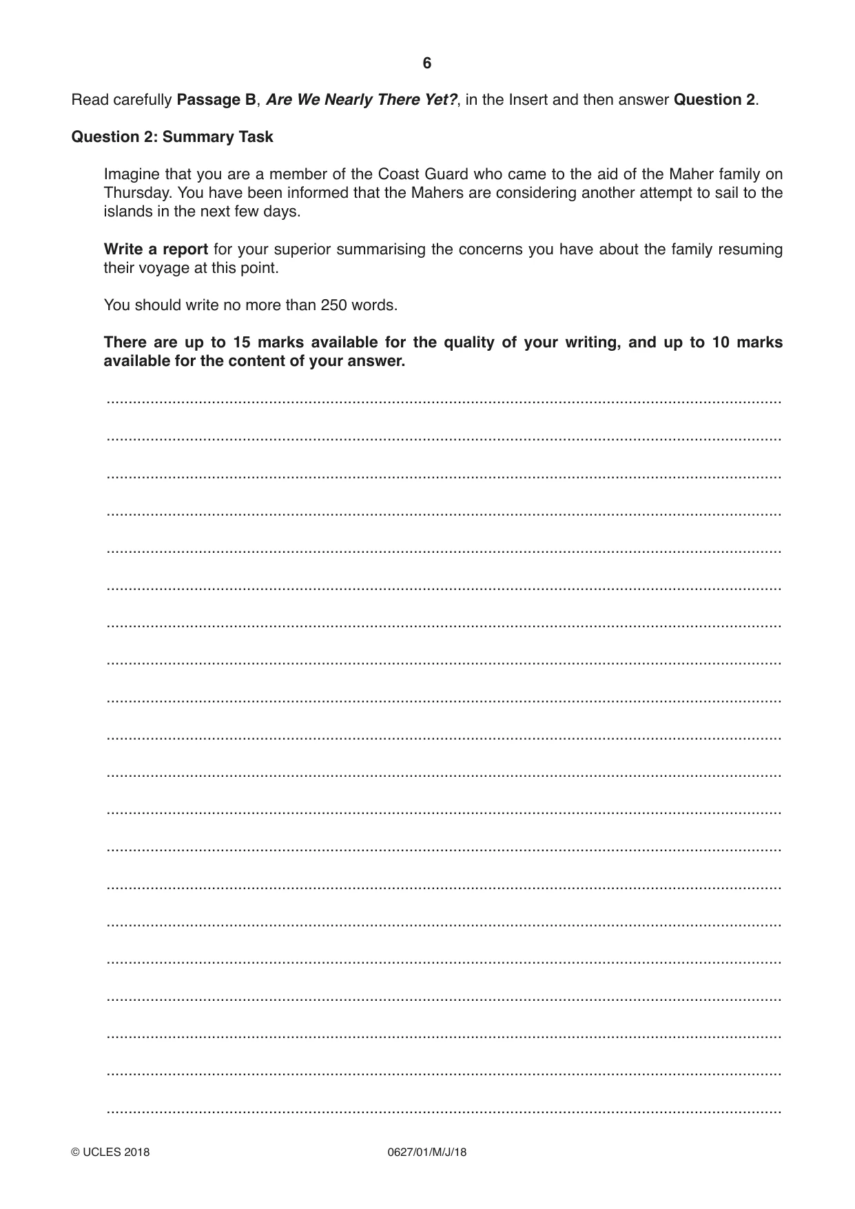 Cambridge IGCSE English - First Language (9-1) (UK only) 0627 2018 May/June Paper 1 · Variant 0 question paper, page 6 of 16
