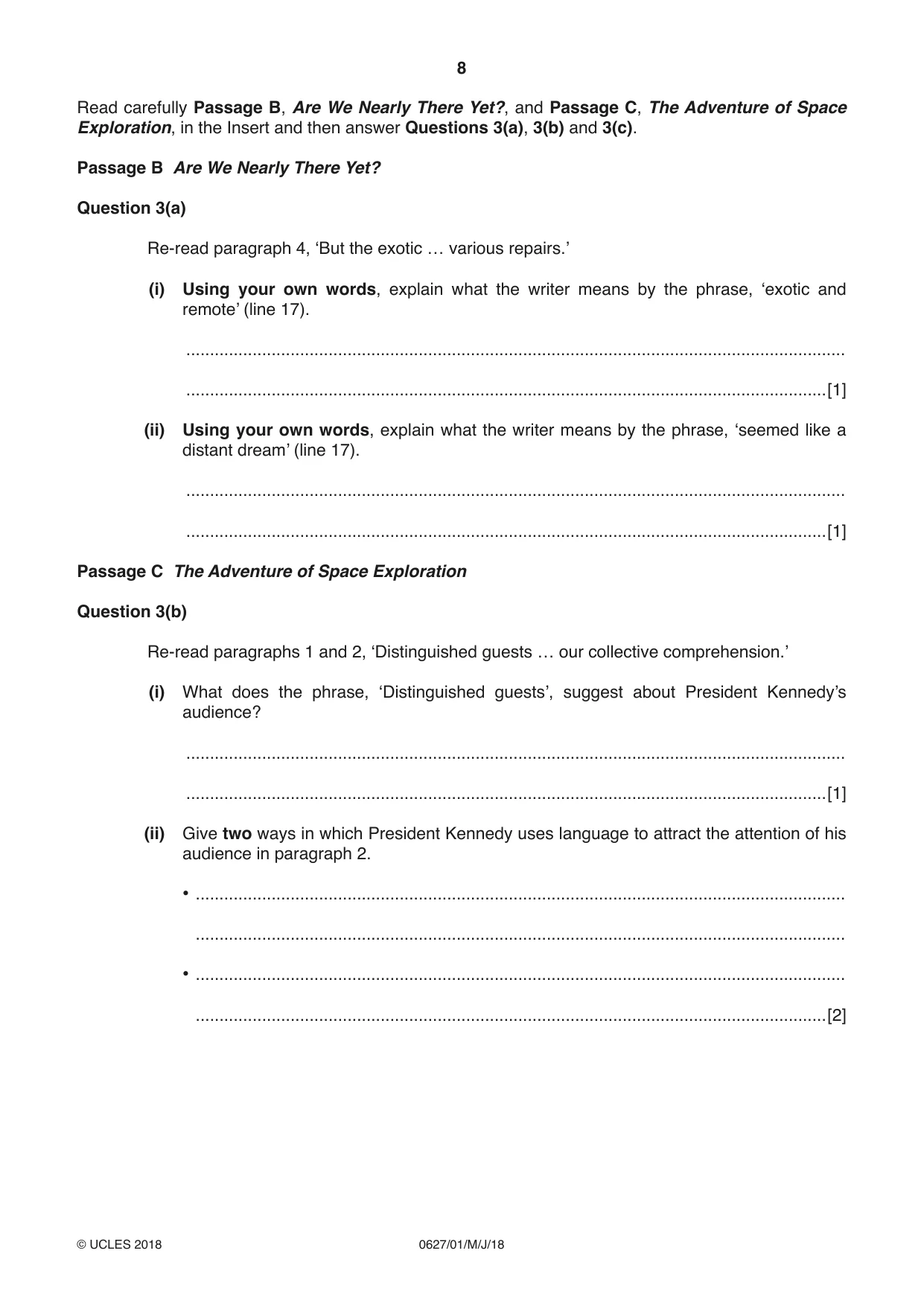 Cambridge IGCSE English - First Language (9-1) (UK only) 0627 2018 May/June Paper 1 · Variant 0 question paper, page 8 of 16