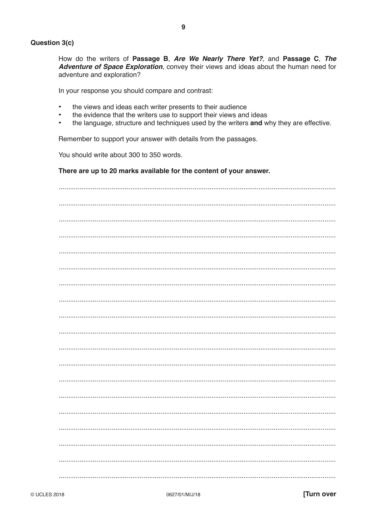 Cambridge IGCSE English - First Language (9-1) (UK only) 0627 2018 May/June Paper 1 · Variant 0 question paper, page 9 of 16
