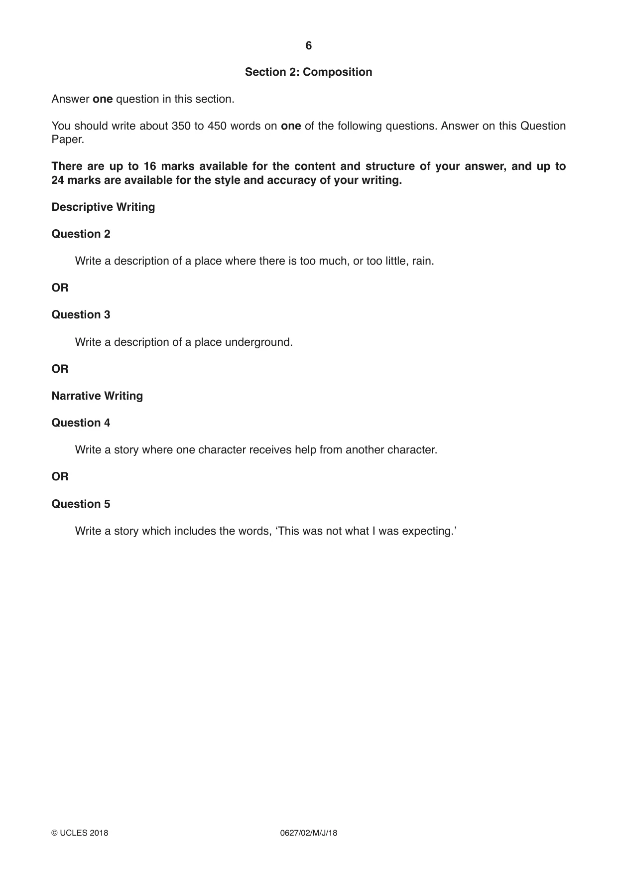 Cambridge IGCSE English - First Language (9-1) (UK only) 0627 2018 May/June Paper 2 · Variant 0 question paper, page 6 of 12