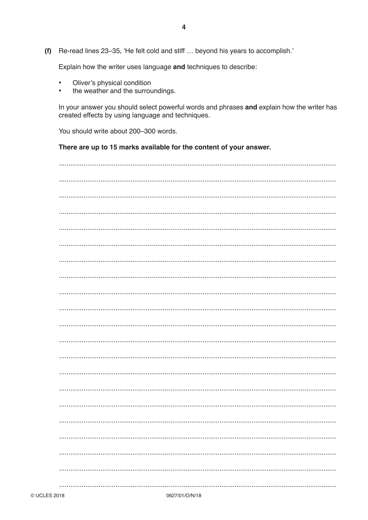Cambridge IGCSE English - First Language (9-1) (UK only) 0627 2018 Oct/Nov Paper 1 · Variant 0 question paper, page 4 of 12