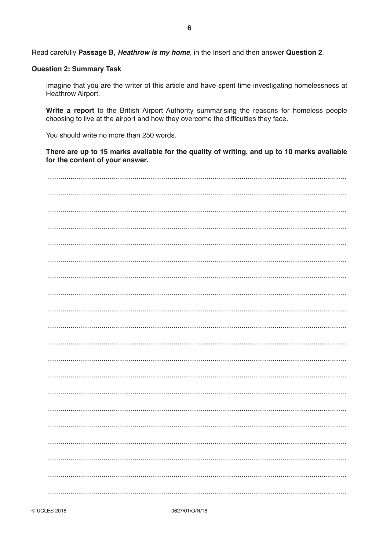 Cambridge IGCSE English - First Language (9-1) (UK only) 0627 2018 Oct/Nov Paper 1 · Variant 0 question paper, page 6 of 12