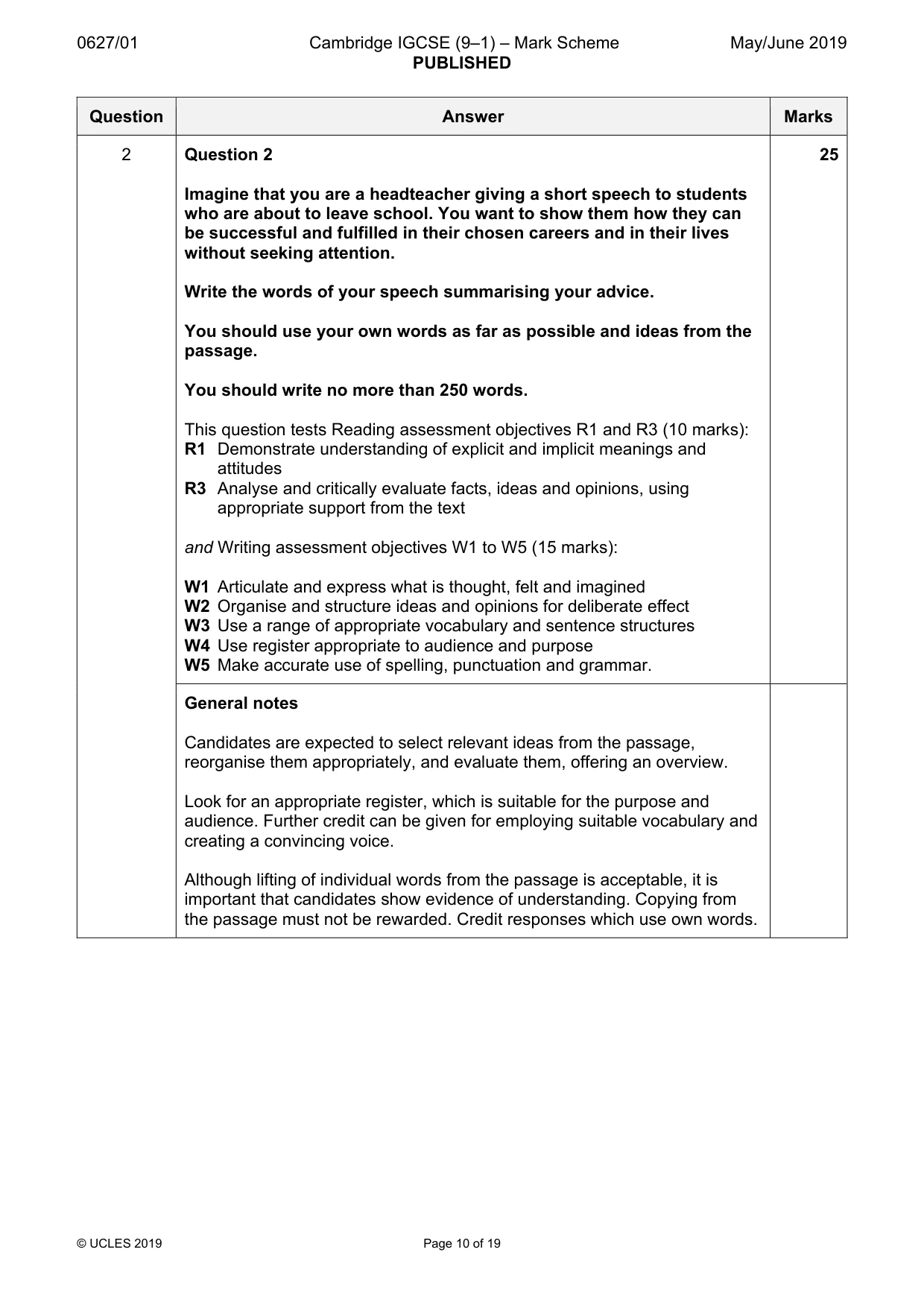 Mark scheme, page 10 of 19