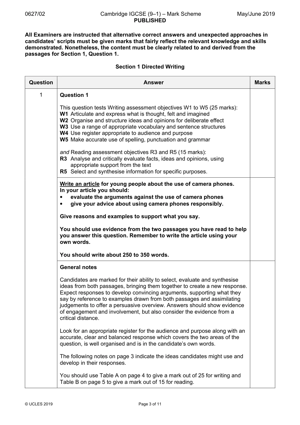 Mark scheme, page 3 of 11