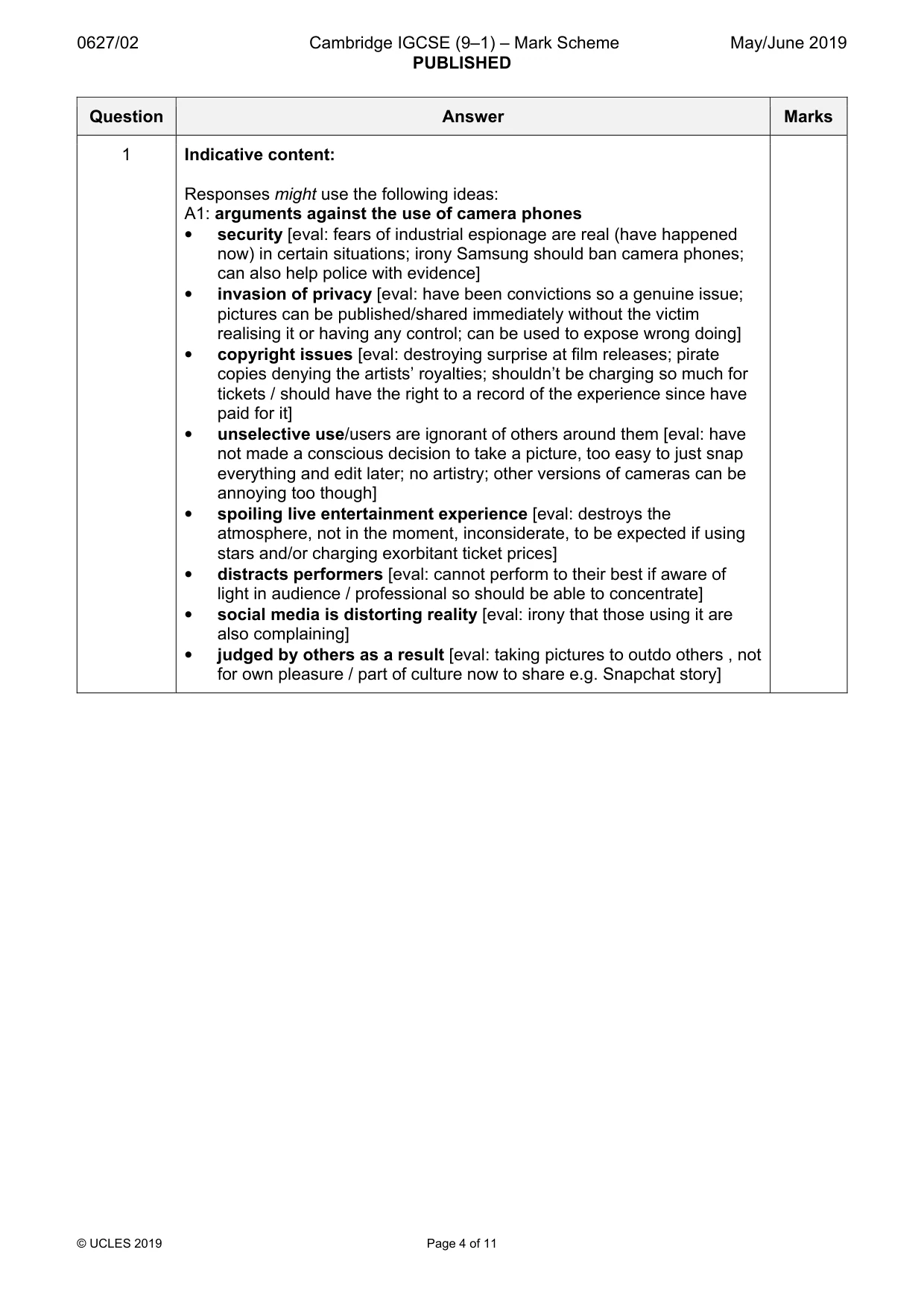 Mark scheme, page 4 of 11