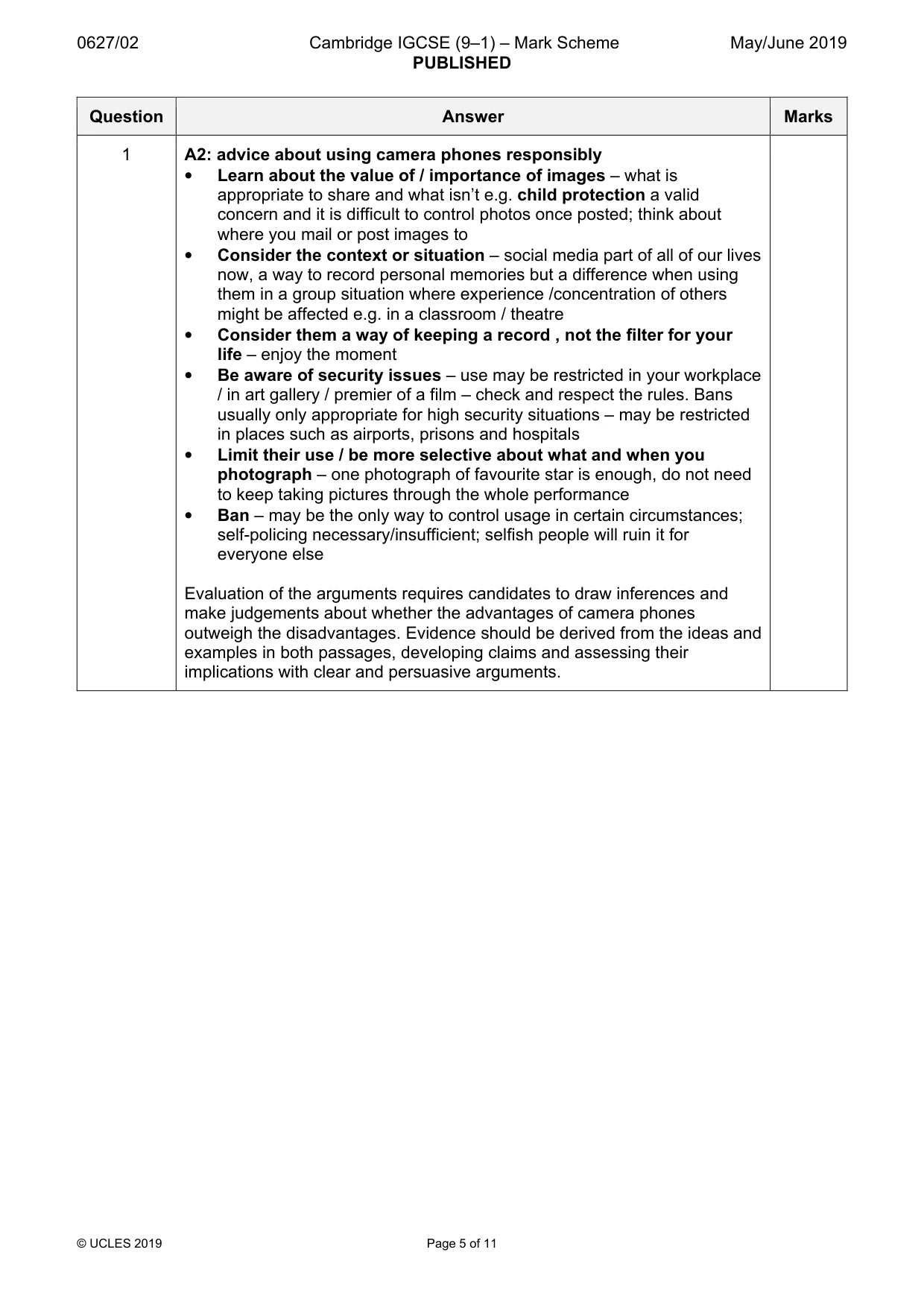 Mark scheme, page 5 of 11