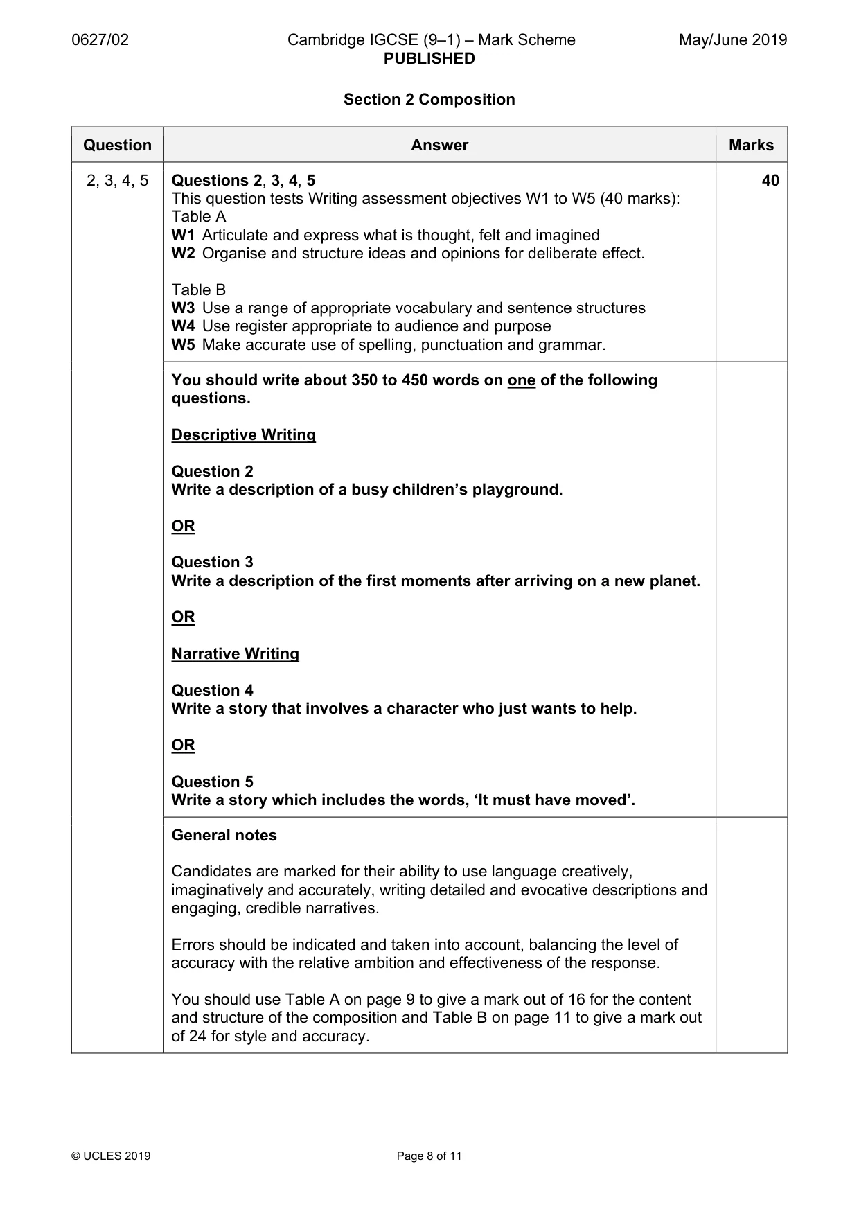 Mark scheme, page 8 of 11