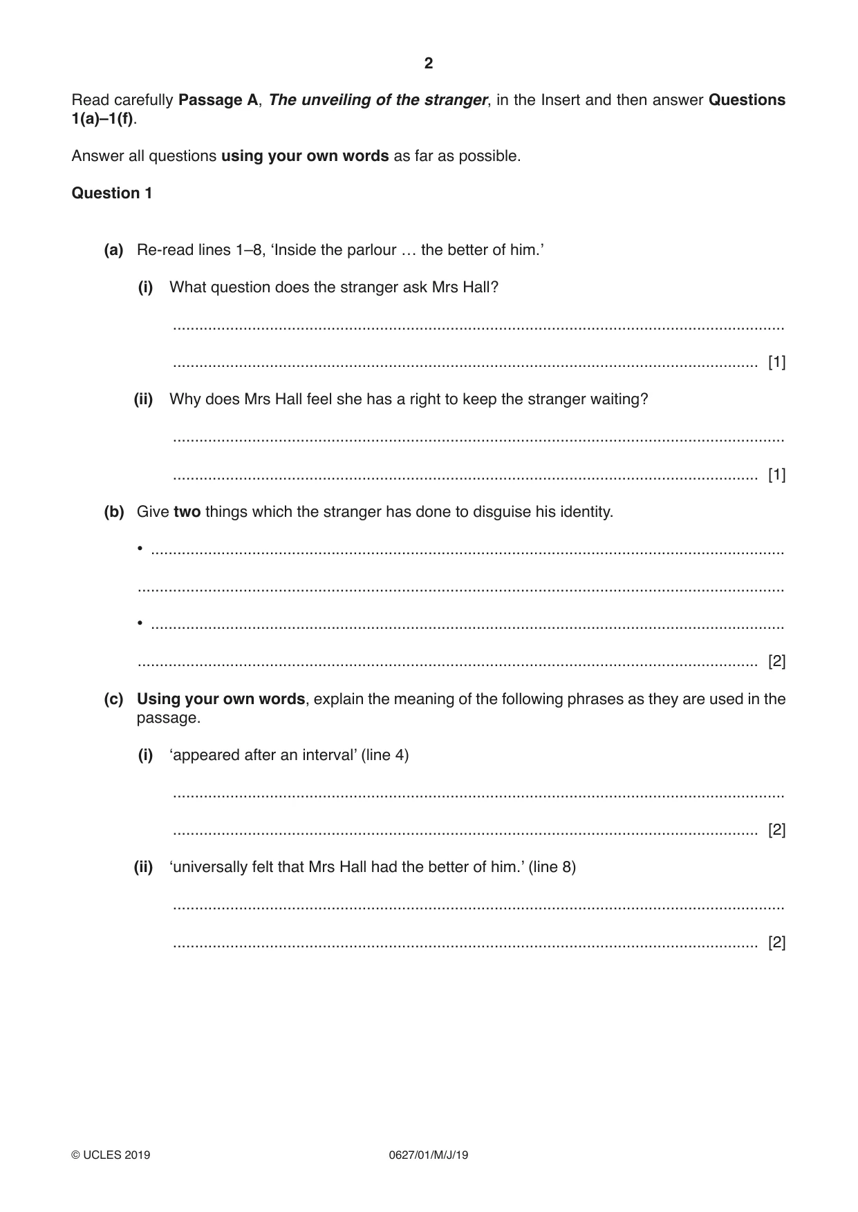 Cambridge IGCSE English - First Language (9-1) (UK only) 0627 2019 May/June Paper 1 · Variant 1 question paper, page 2 of 16