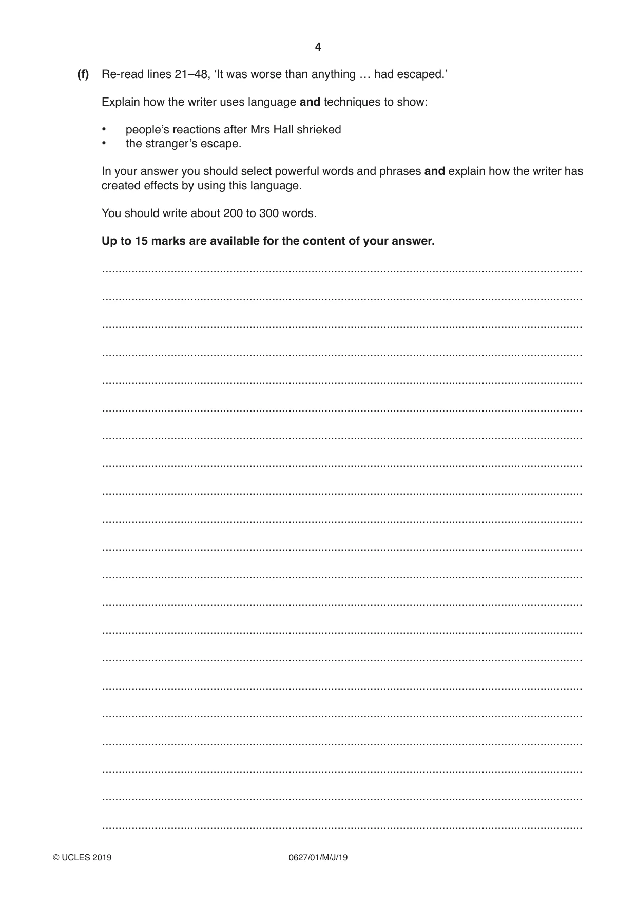 Cambridge IGCSE English - First Language (9-1) (UK only) 0627 2019 May/June Paper 1 · Variant 1 question paper, page 4 of 16