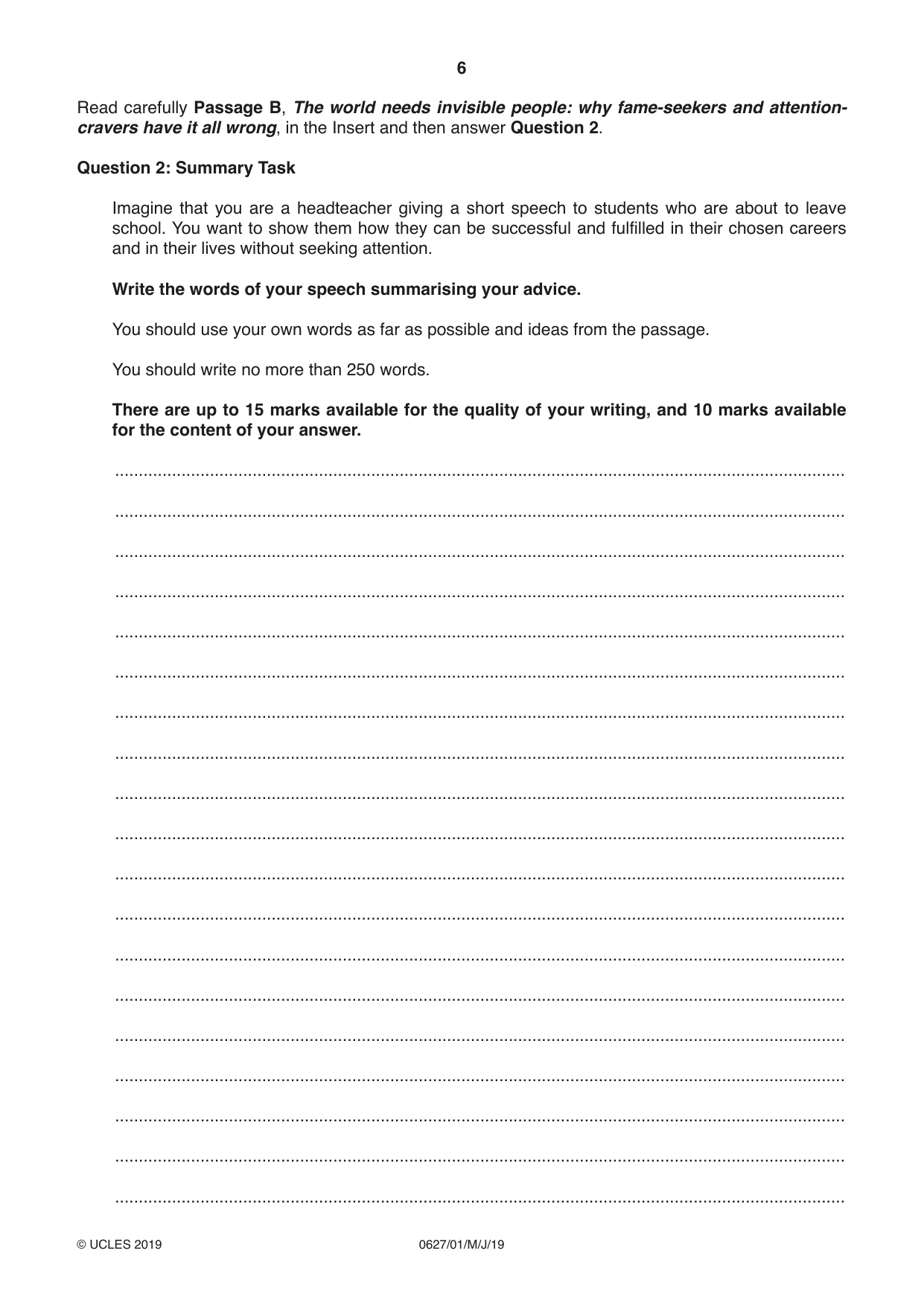 Cambridge IGCSE English - First Language (9-1) (UK only) 0627 2019 May/June Paper 1 · Variant 1 question paper, page 6 of 16