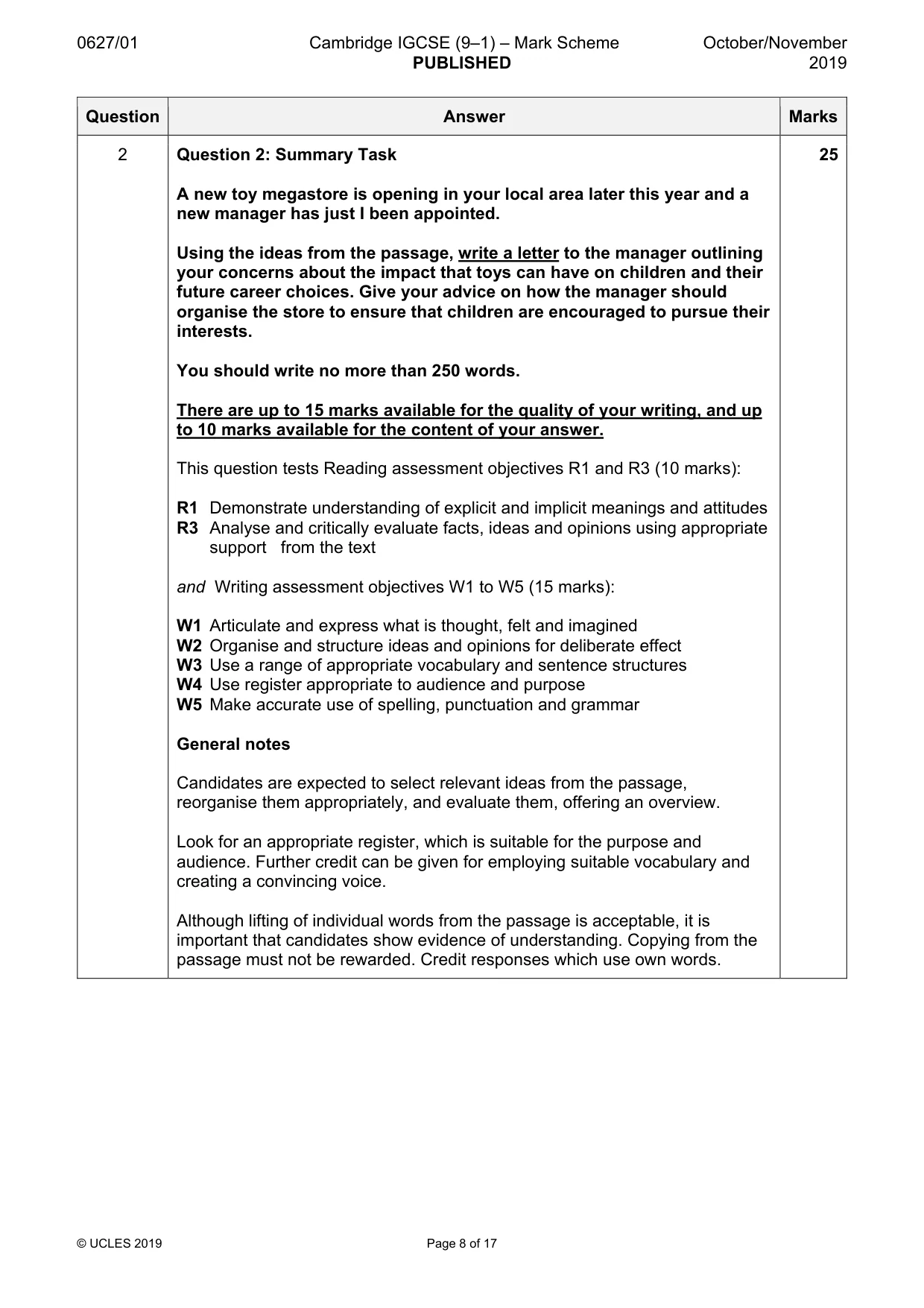 Mark scheme, page 8 of 17