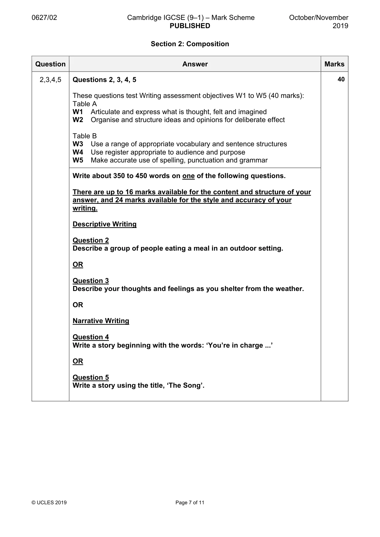 Mark scheme, page 7 of 11