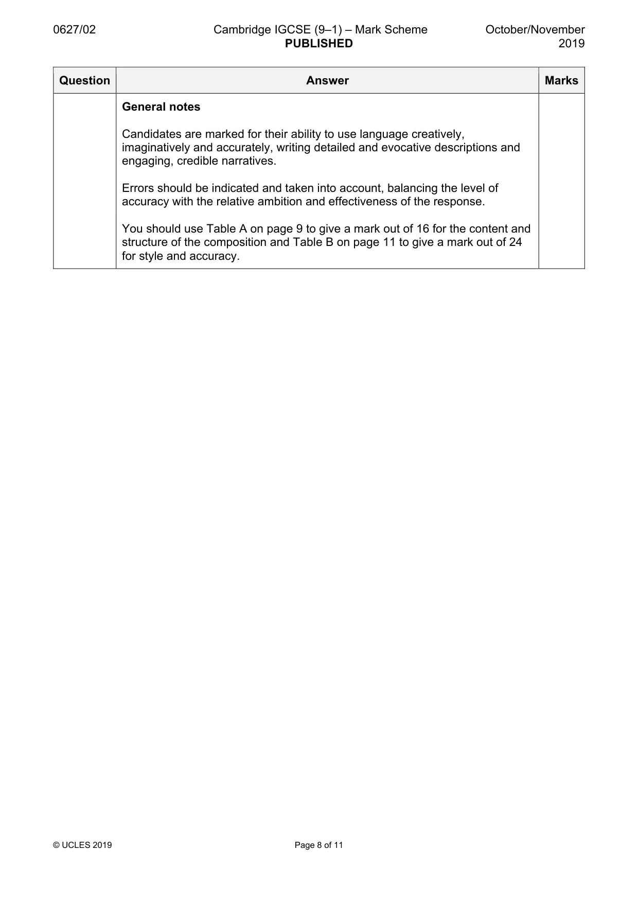 Mark scheme, page 8 of 11