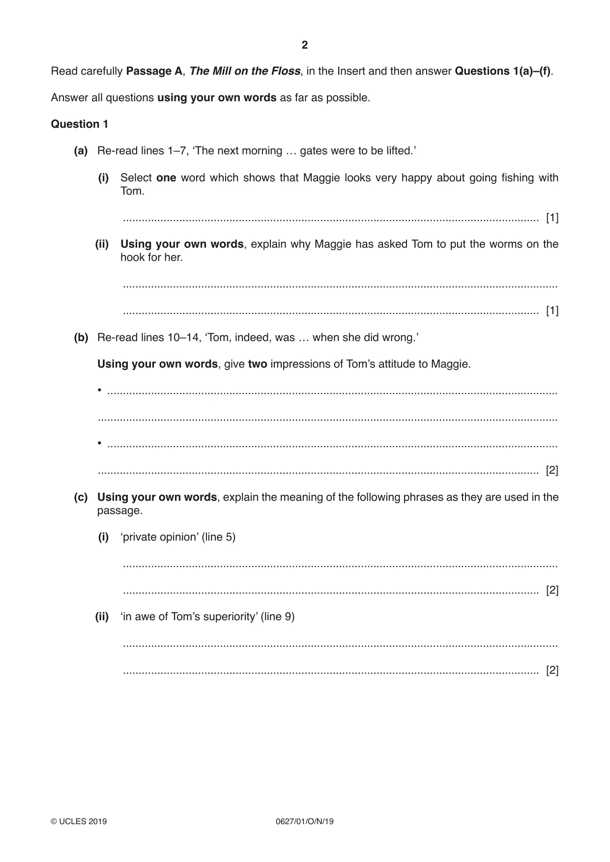Cambridge IGCSE English - First Language (9-1) (UK only) 0627 2019 Oct/Nov Paper 1 · Variant 1 question paper, page 2 of 12