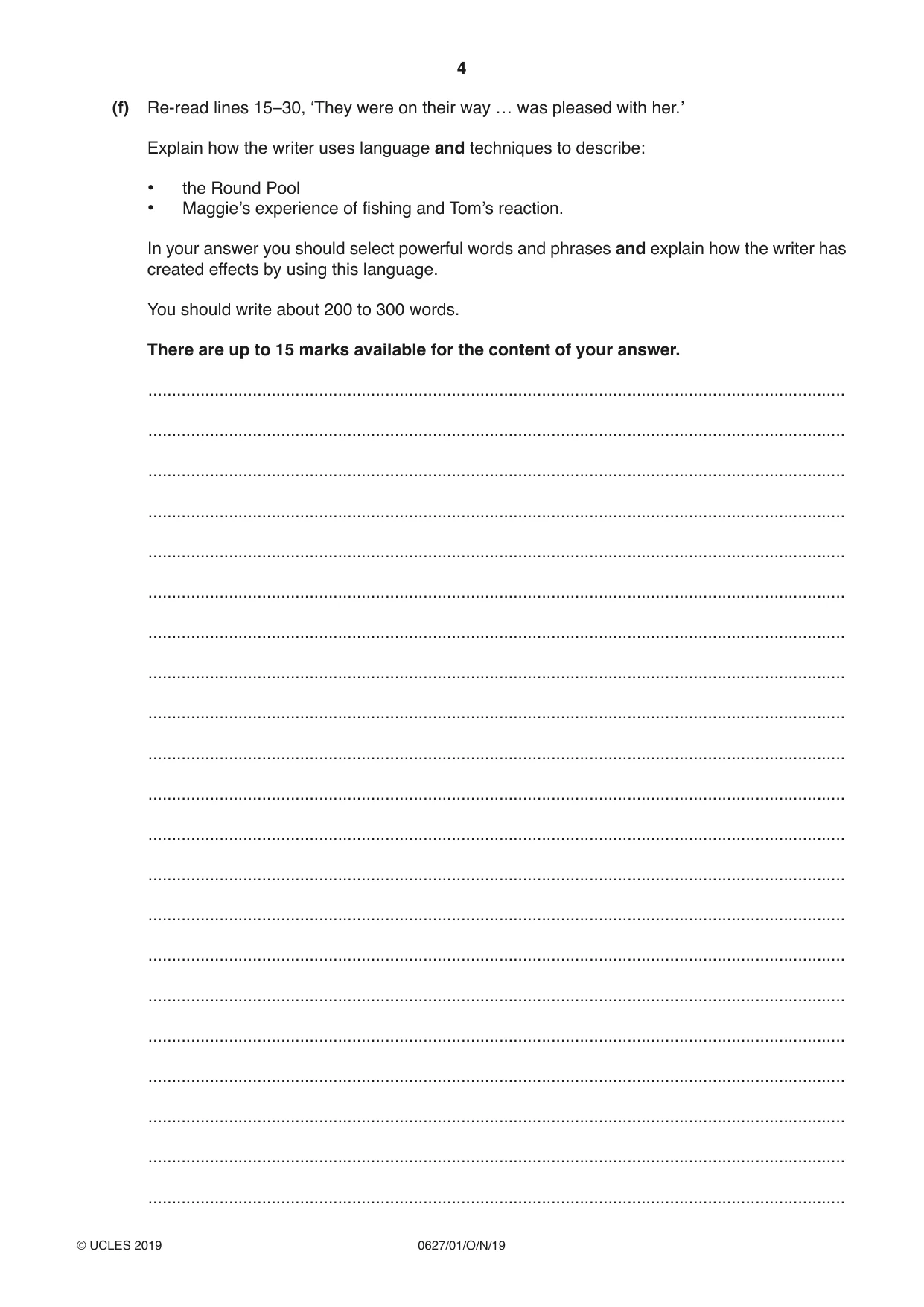 Cambridge IGCSE English - First Language (9-1) (UK only) 0627 2019 Oct/Nov Paper 1 · Variant 1 question paper, page 4 of 12
