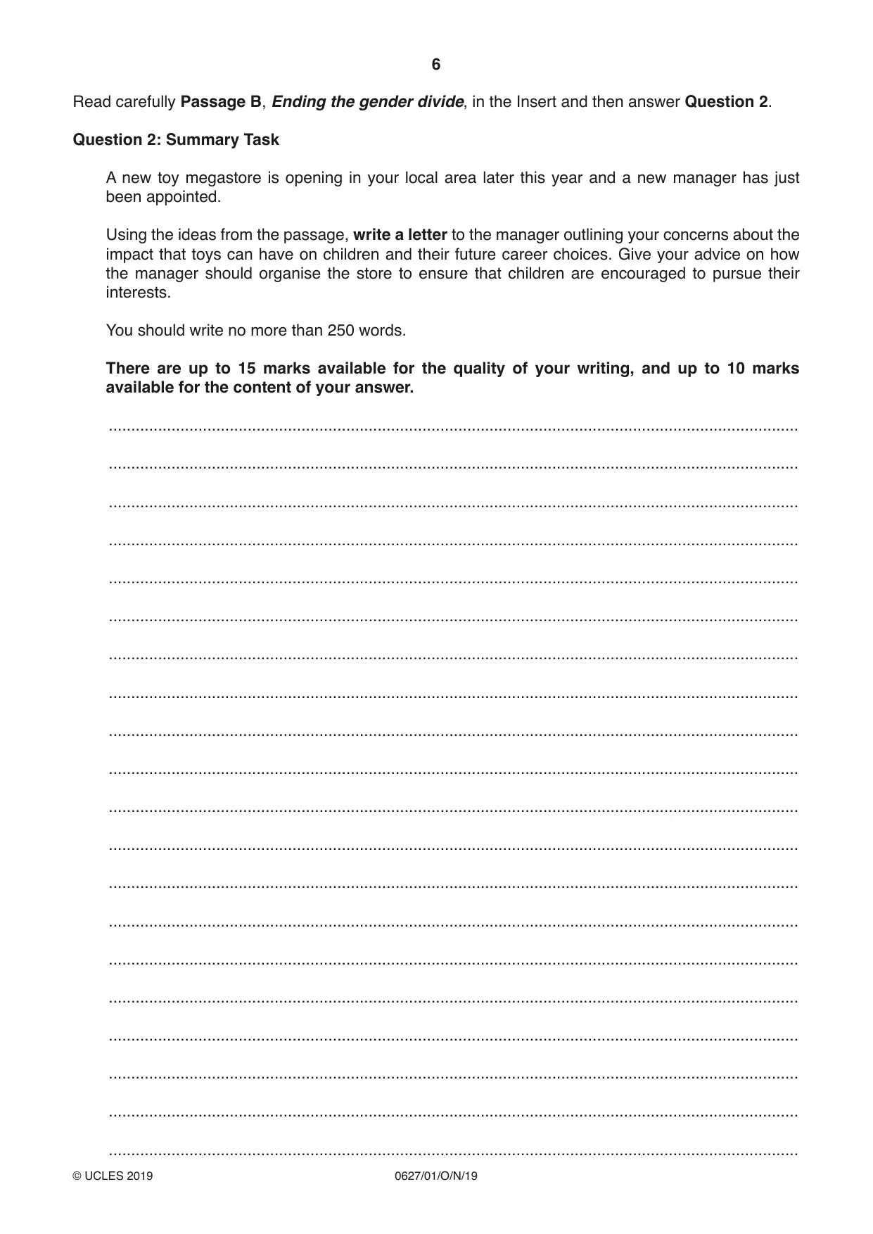 Cambridge IGCSE English - First Language (9-1) (UK only) 0627 2019 Oct/Nov Paper 1 · Variant 1 question paper, page 6 of 12