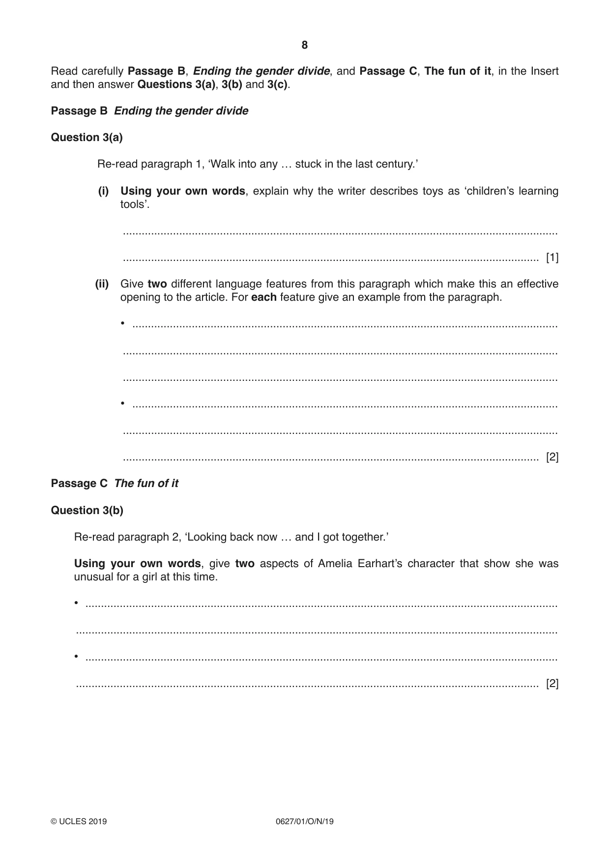 Cambridge IGCSE English - First Language (9-1) (UK only) 0627 2019 Oct/Nov Paper 1 · Variant 1 question paper, page 8 of 12