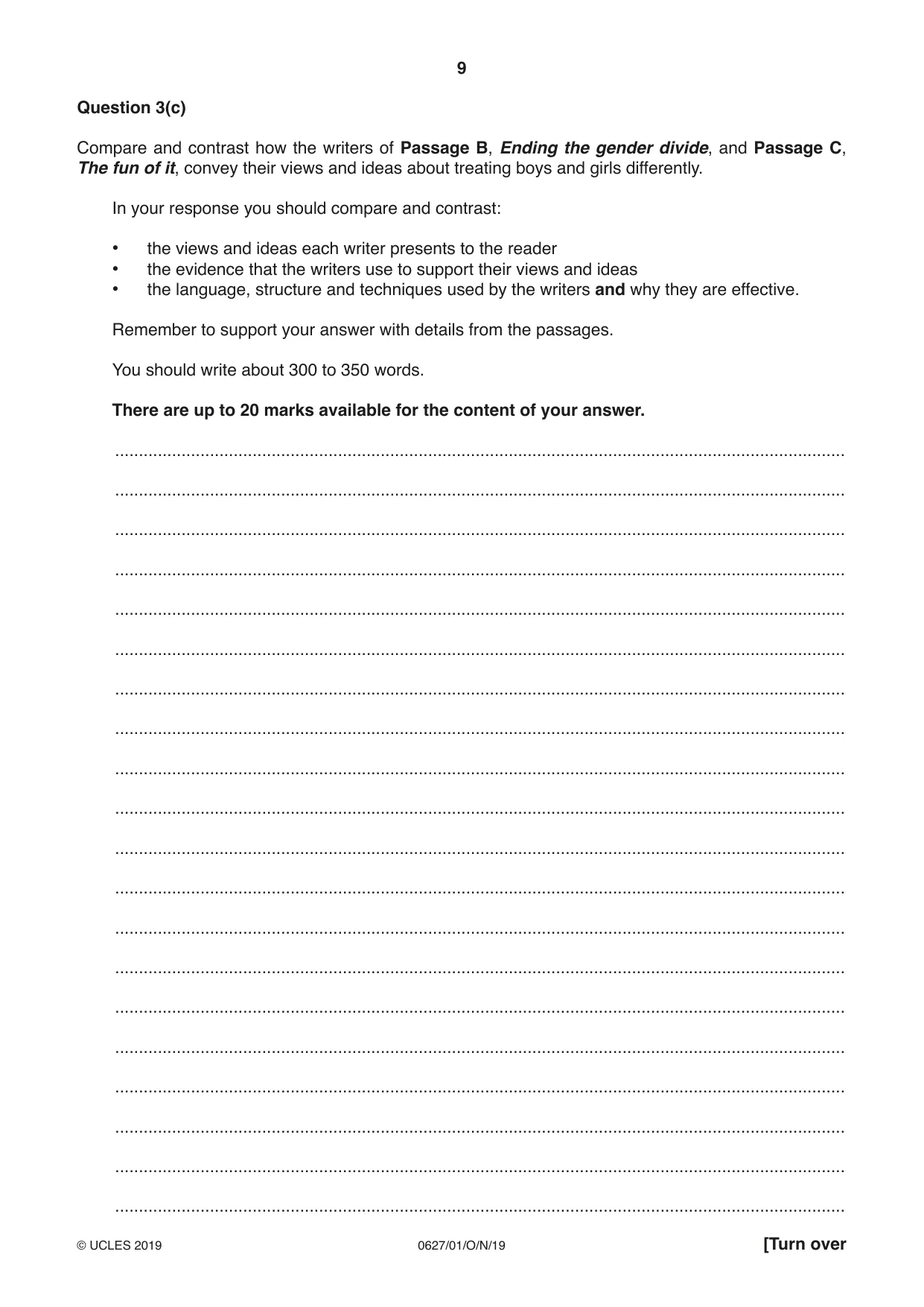 Cambridge IGCSE English - First Language (9-1) (UK only) 0627 2019 Oct/Nov Paper 1 · Variant 1 question paper, page 9 of 12