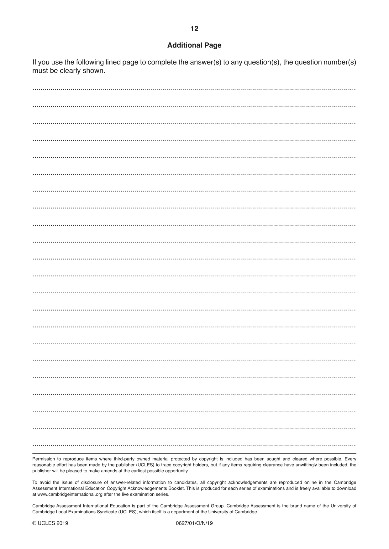 Cambridge IGCSE English - First Language (9-1) (UK only) 0627 2019 Oct/Nov Paper 1 · Variant 1 question paper, page 12 of 12