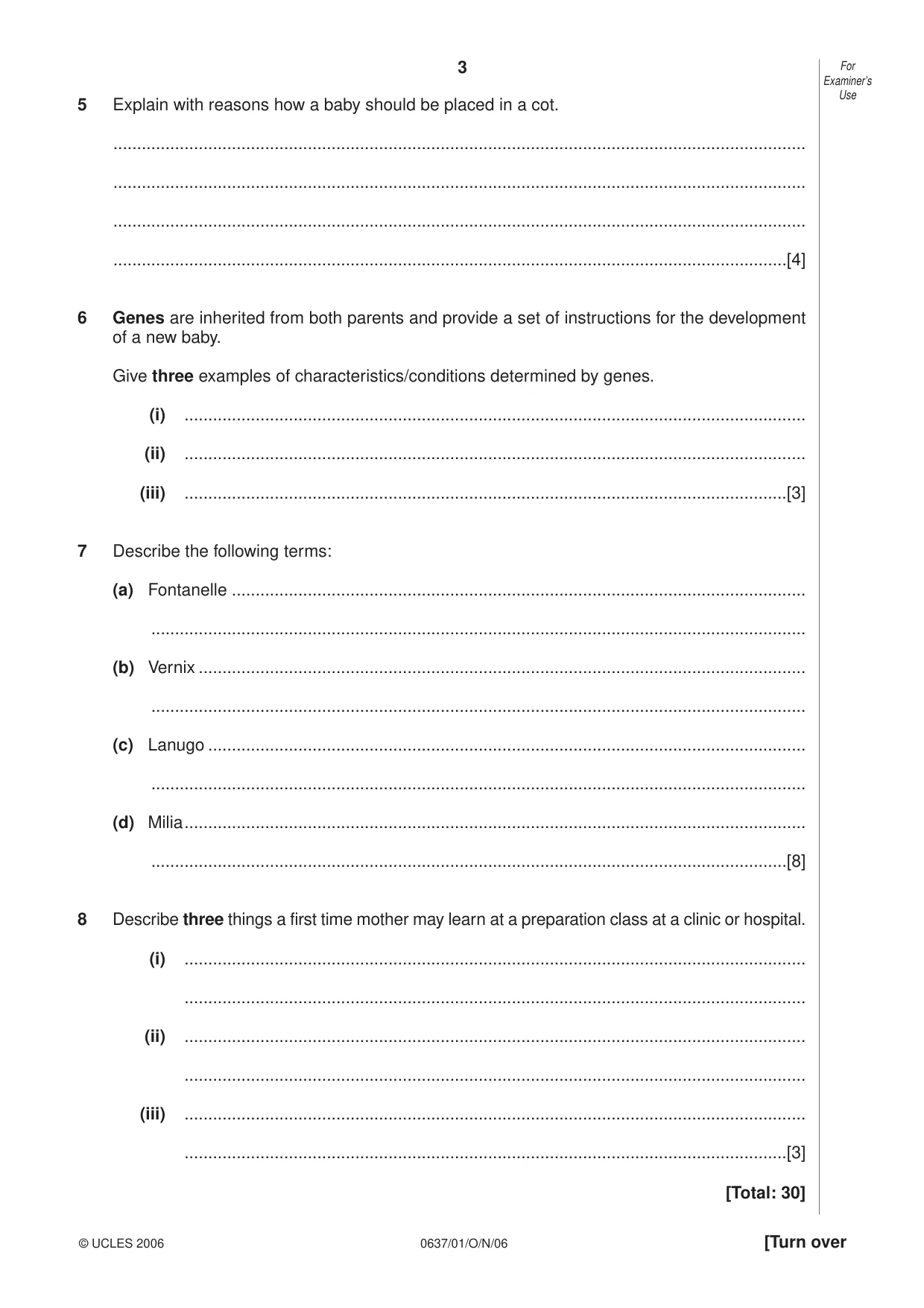 Cambridge IGCSE Child Development 0637 2006 Oct/Nov Paper 1 · Variant 1 question paper, page 3 of 12