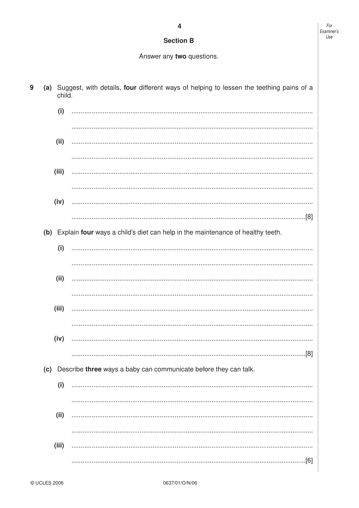 Cambridge IGCSE Child Development 0637 2006 Oct/Nov Paper 1 · Variant 1 question paper, page 4 of 12