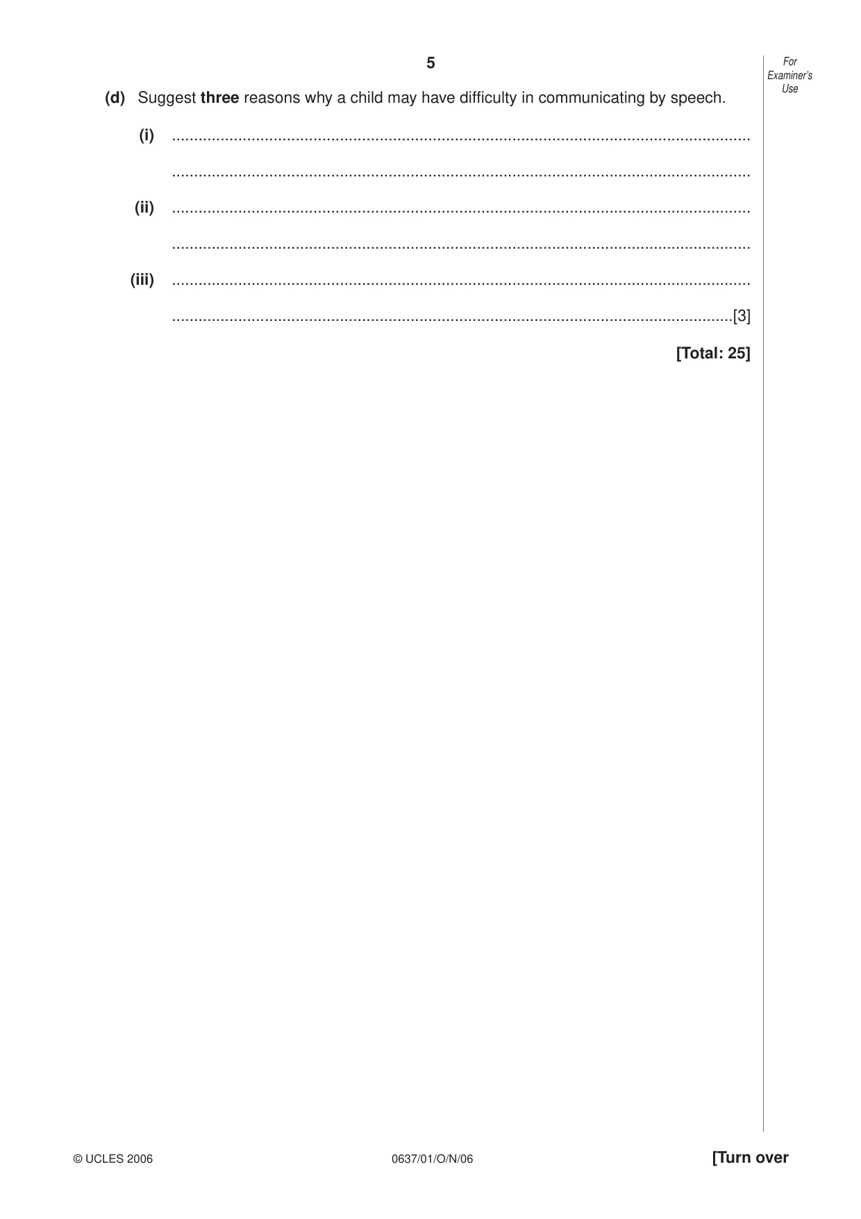 Cambridge IGCSE Child Development 0637 2006 Oct/Nov Paper 1 · Variant 1 question paper, page 5 of 12