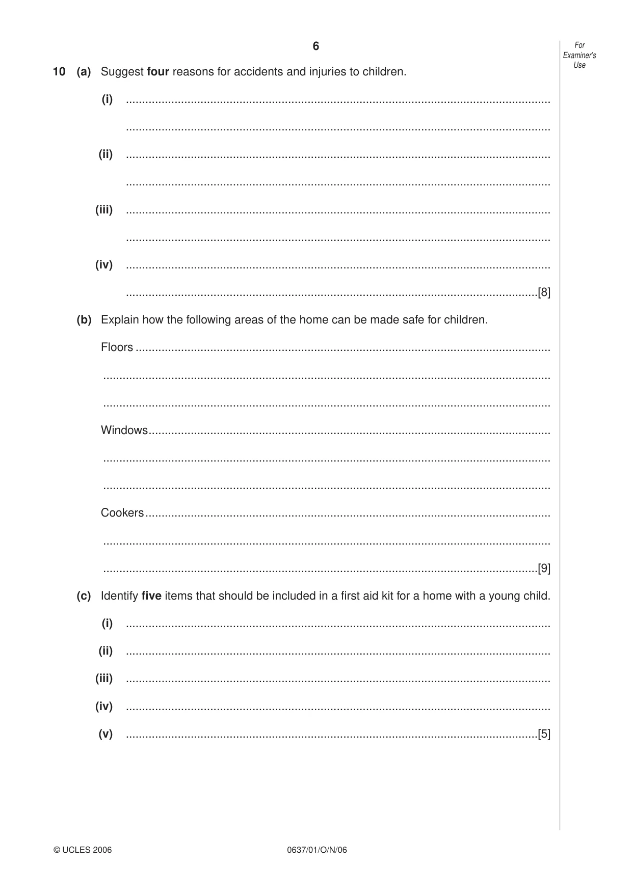 Cambridge IGCSE Child Development 0637 2006 Oct/Nov Paper 1 · Variant 1 question paper, page 6 of 12