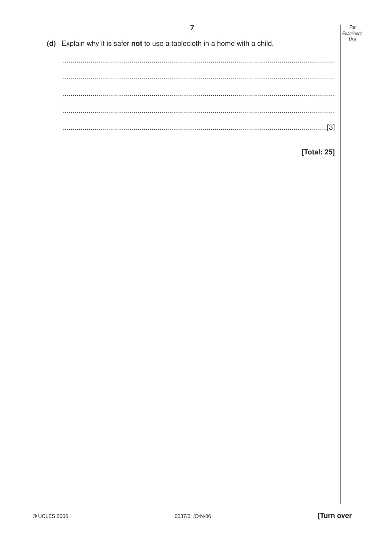 Cambridge IGCSE Child Development 0637 2006 Oct/Nov Paper 1 · Variant 1 question paper, page 7 of 12