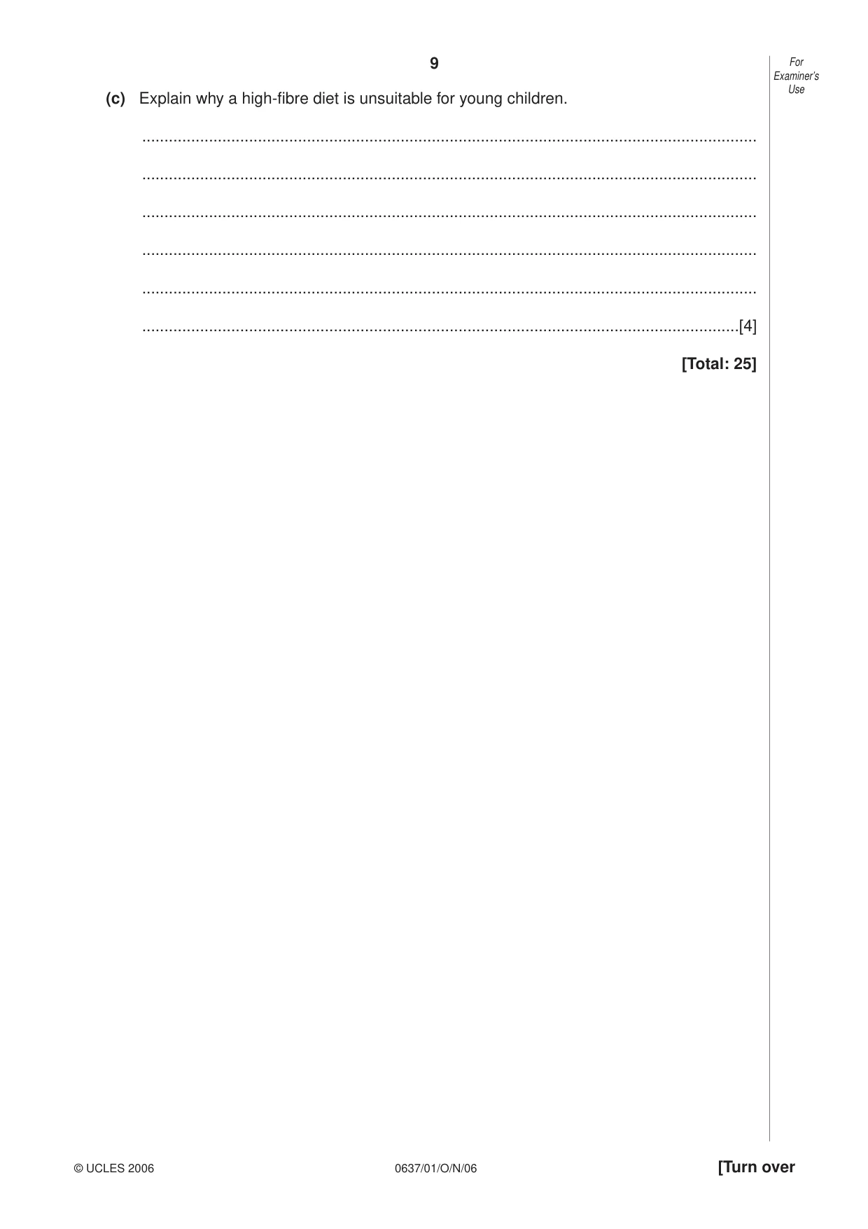 Cambridge IGCSE Child Development 0637 2006 Oct/Nov Paper 1 · Variant 1 question paper, page 9 of 12
