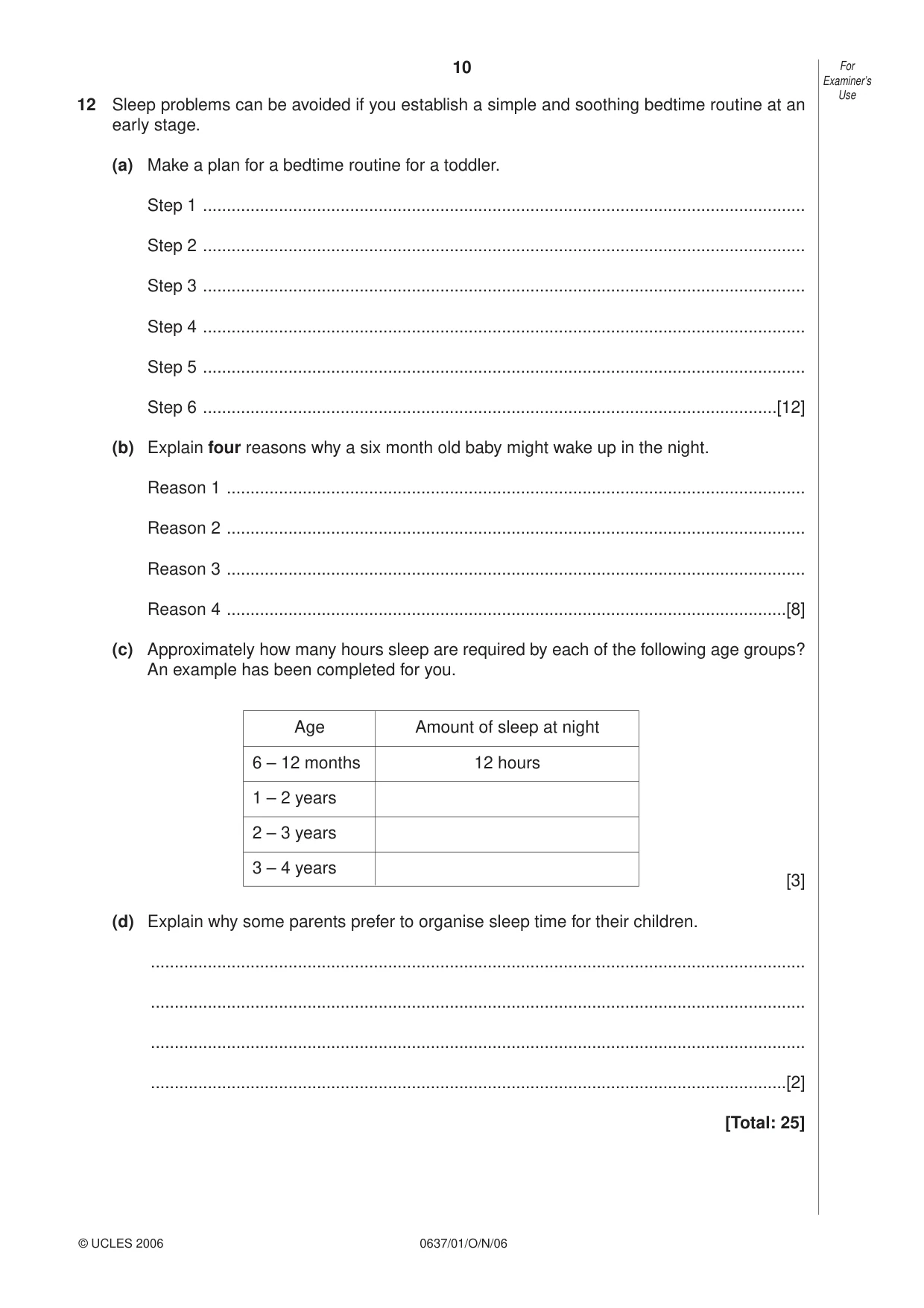Cambridge IGCSE Child Development 0637 2006 Oct/Nov Paper 1 · Variant 1 question paper, page 10 of 12