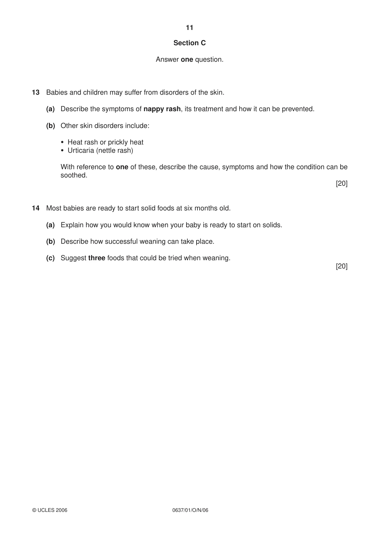 Cambridge IGCSE Child Development 0637 2006 Oct/Nov Paper 1 · Variant 1 question paper, page 11 of 12