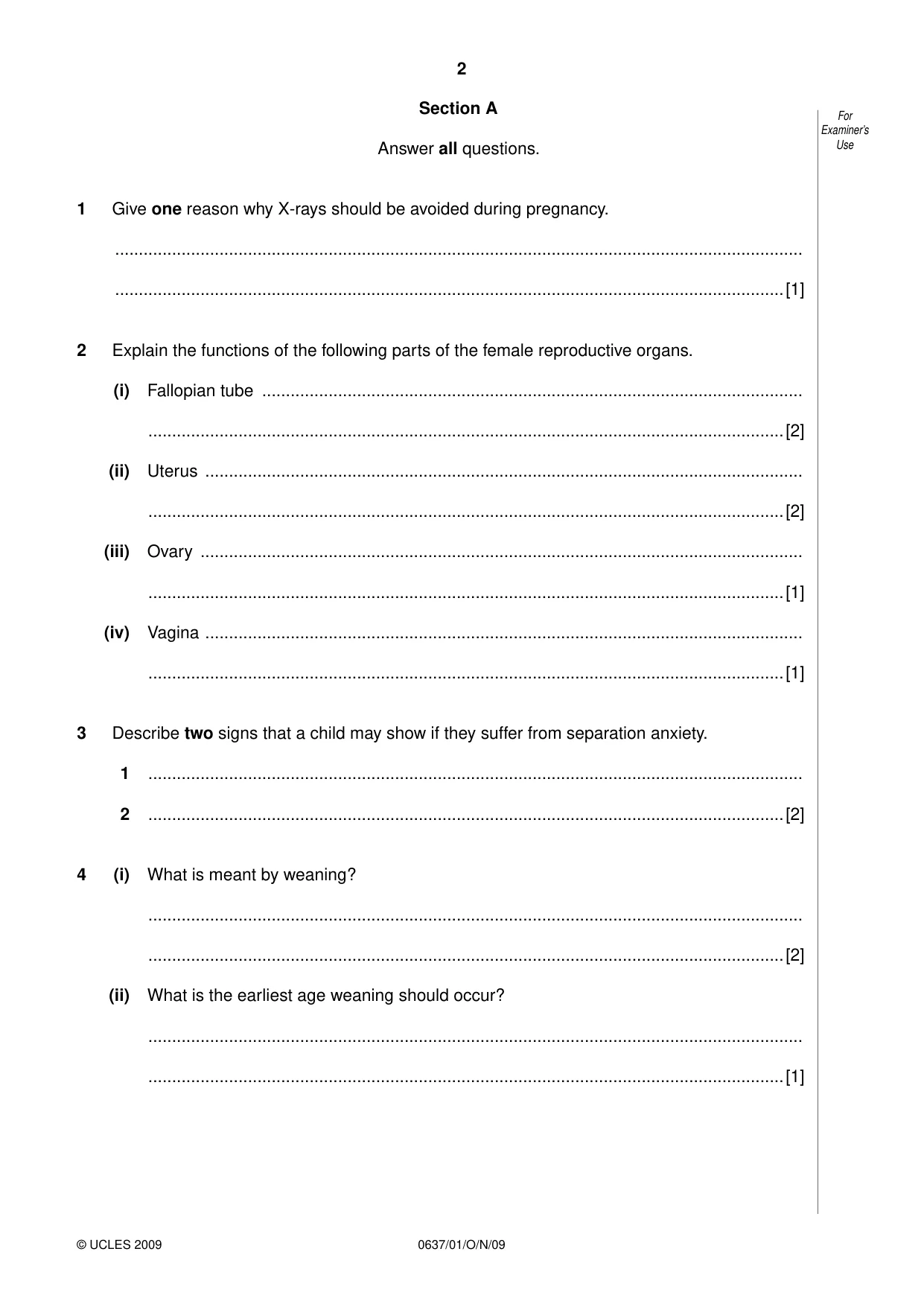 Cambridge IGCSE Child Development 0637 2009 Oct/Nov Paper 1 · Variant 1 question paper, page 2 of 12