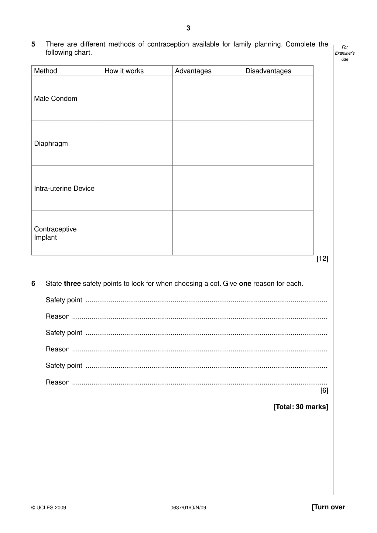 Cambridge IGCSE Child Development 0637 2009 Oct/Nov Paper 1 · Variant 1 question paper, page 3 of 12